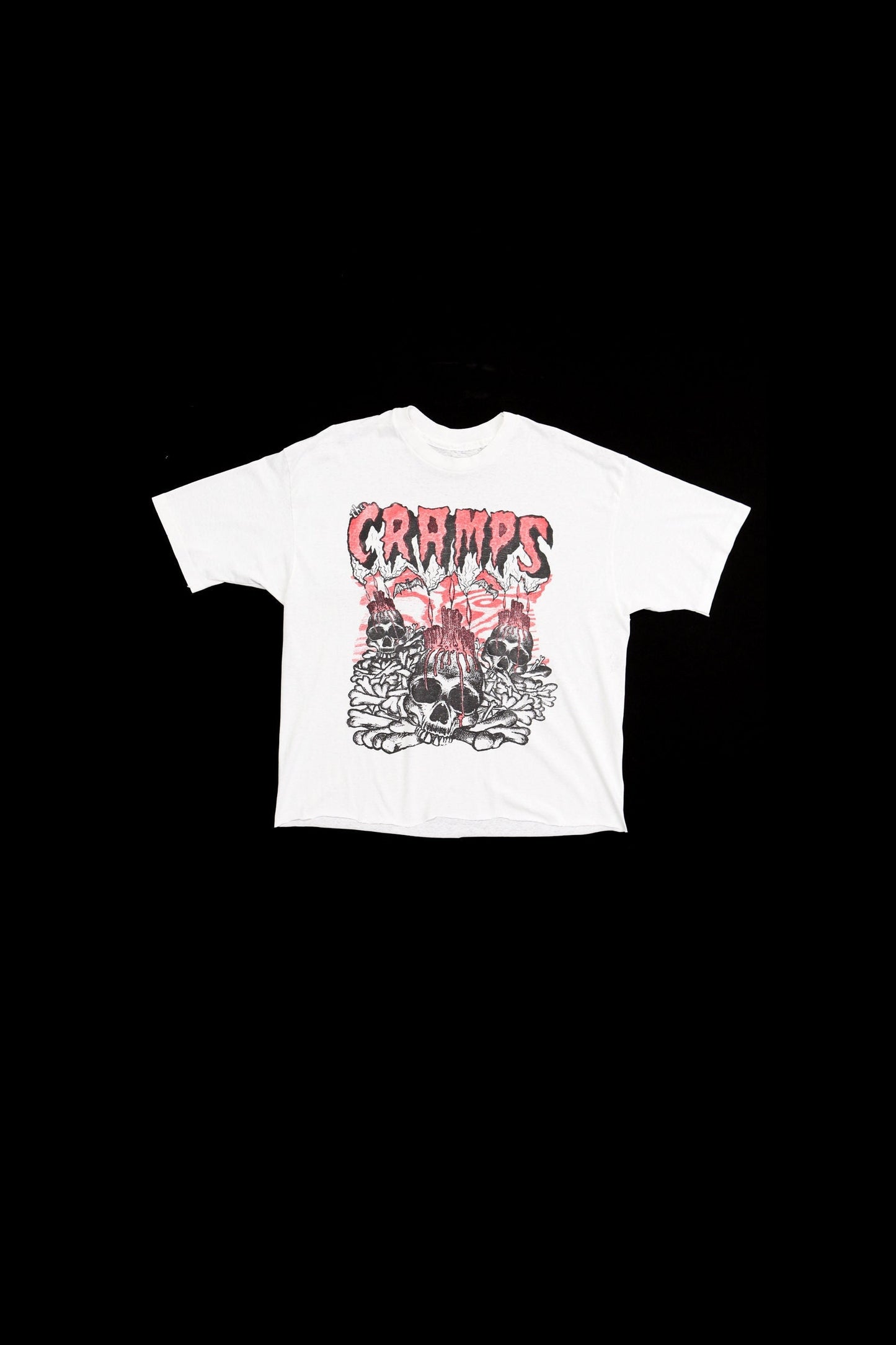 The cramps punk rock whiet t-shirt skulls bones 80's rock shirt band concert rare