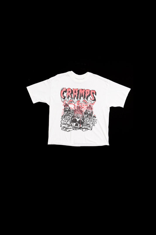 The cramps punk rock whiet t-shirt skulls bones 80's rock shirt band concert rare