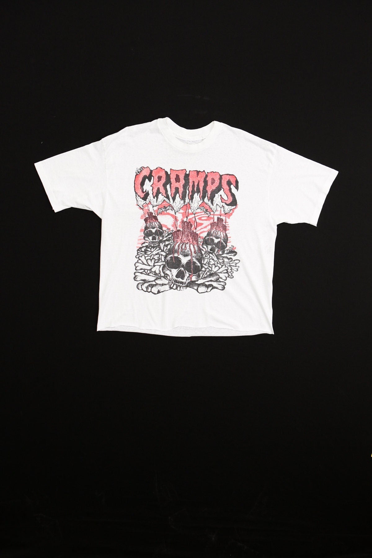 The cramps punk rock whiet t-shirt skulls bones 80's rock shirt band concert rare