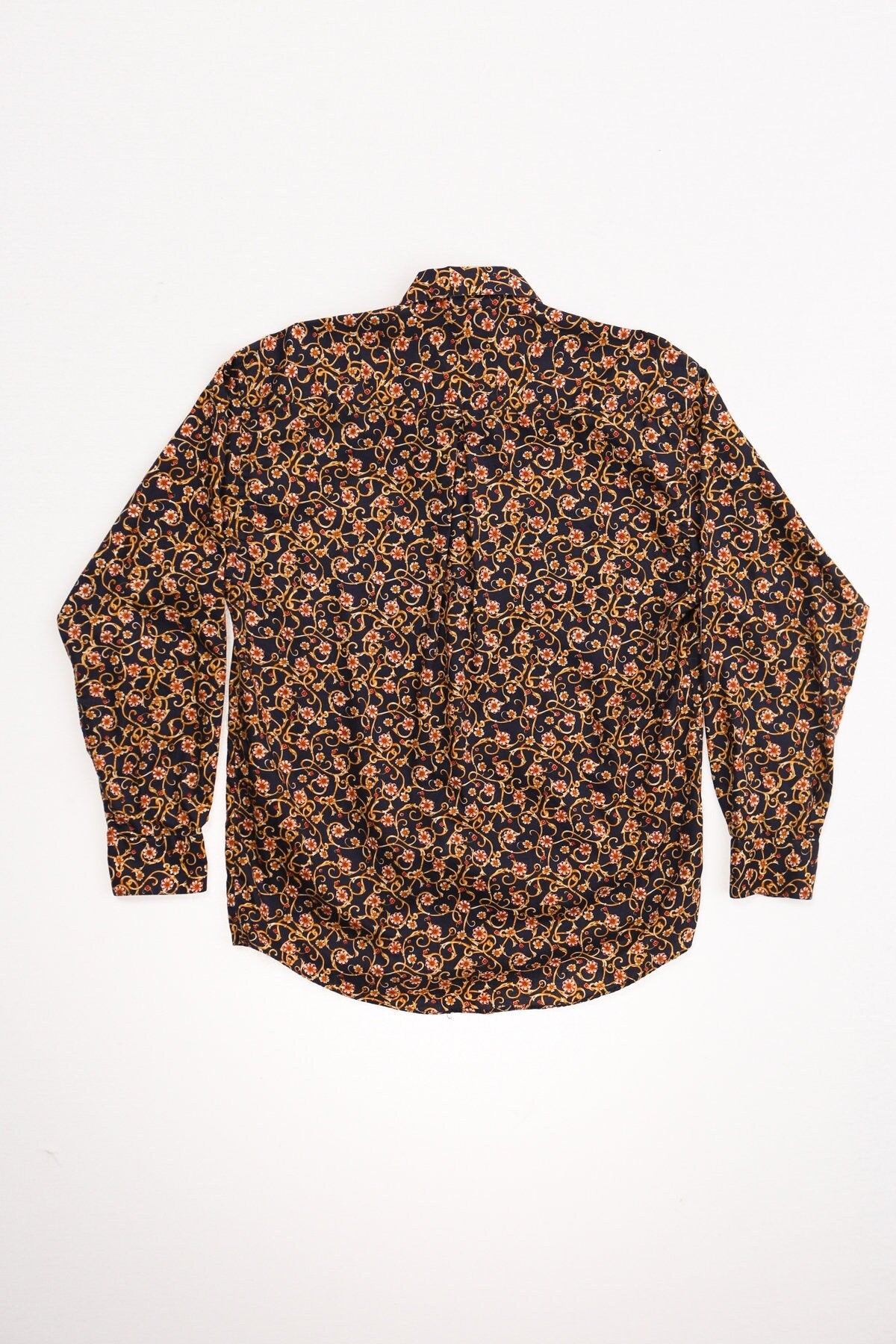 Men button up casual shirt floral golg burberrys medium black y2k