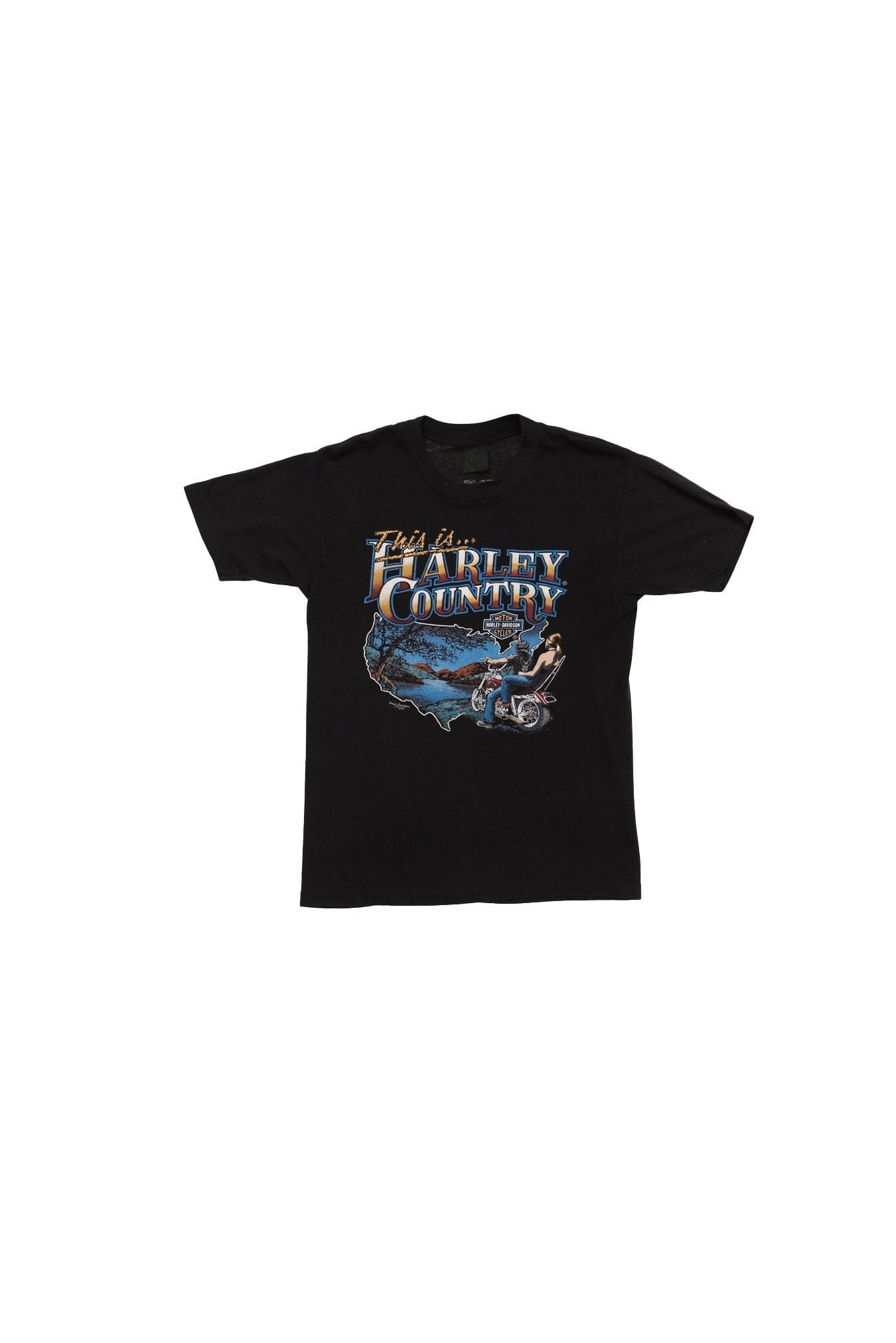 Vintage harley davidson t-shirt black laidlaws rosemead califroania country 70's 80's single stitch