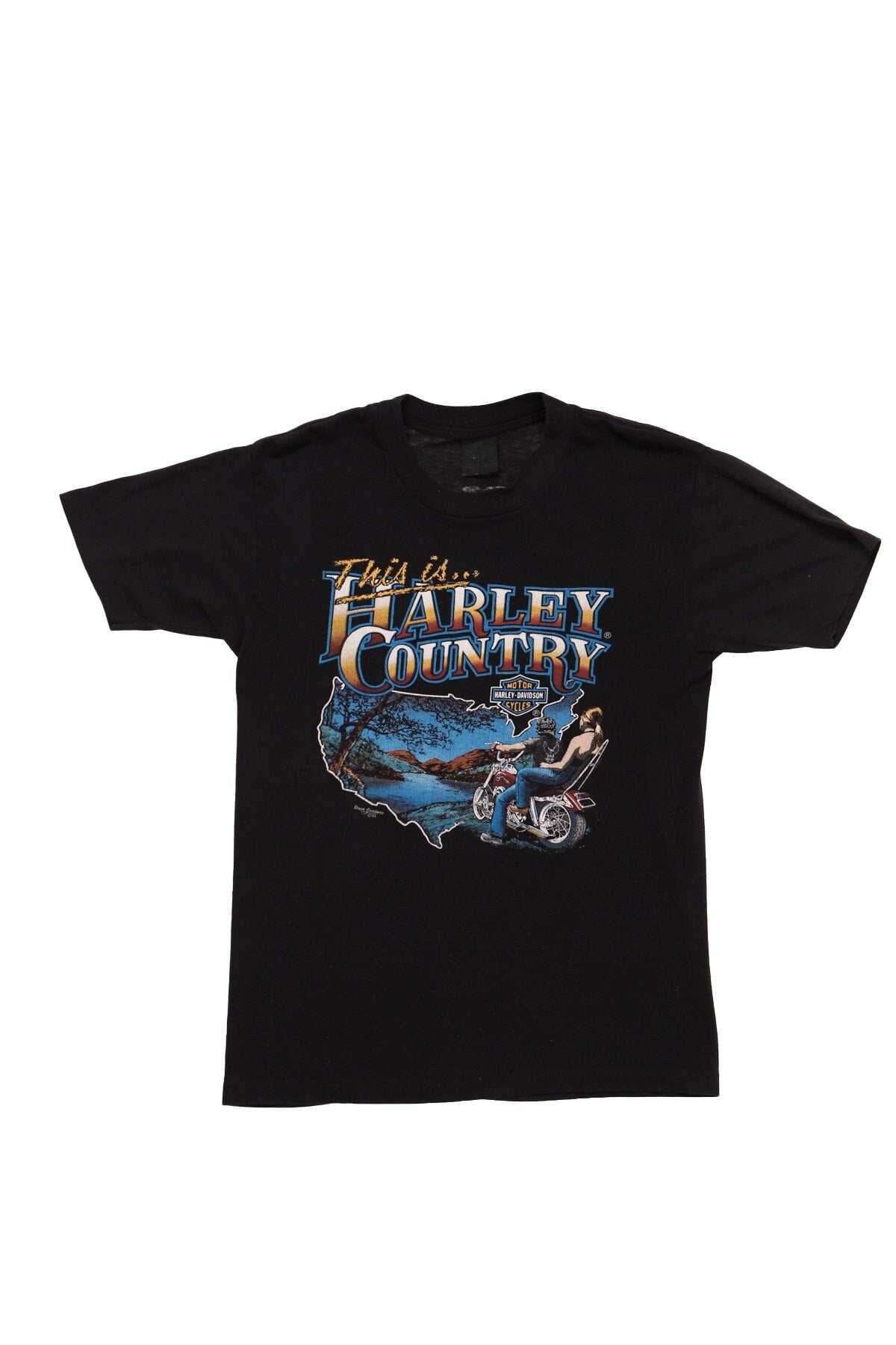Vintage harley davidson t-shirt black laidlaws rosemead califroania country 70's 80's single stitch
