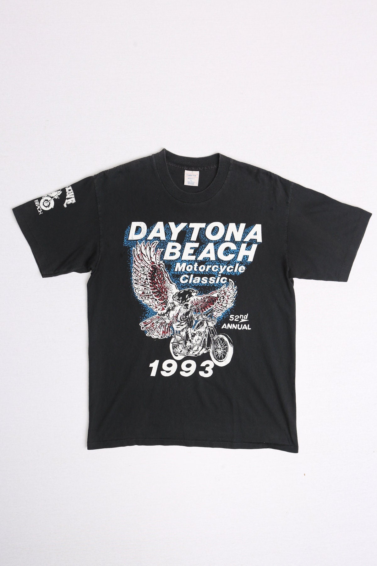 Vintage biker graphic t-shirt black daytona florida 1993 rally motorcycle large