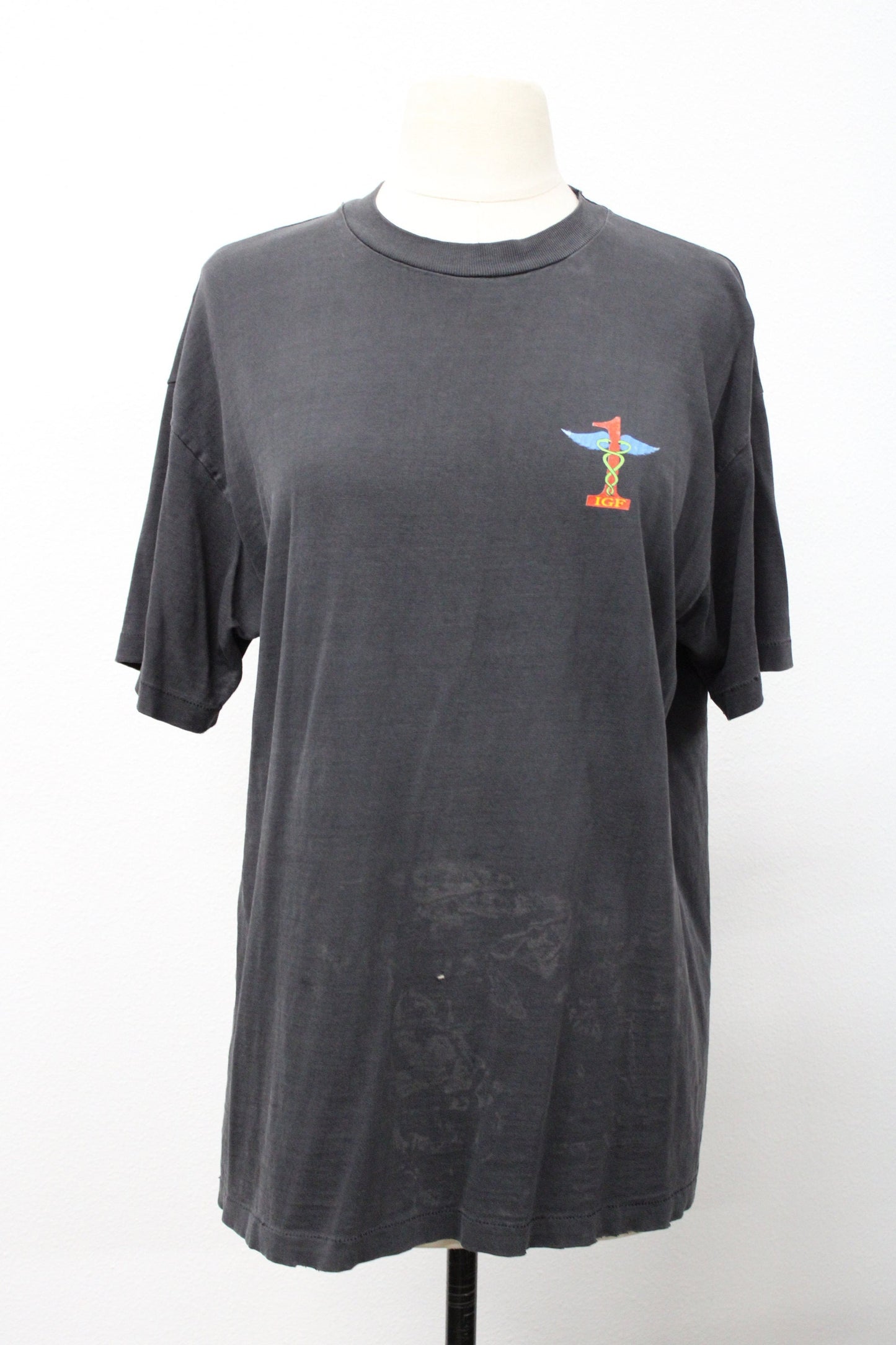 Biotechnology vintage company igf genentech inc black t-shirt made in usa large medical symbol logo