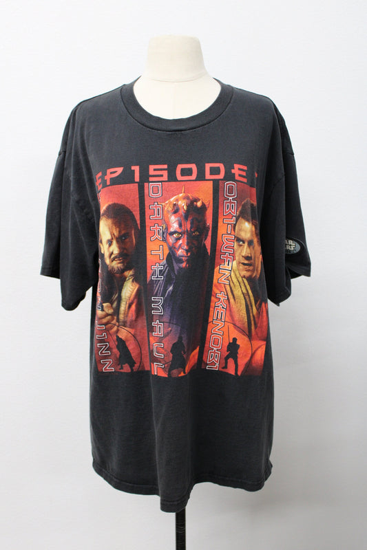 Start wars episode one vintage t-shirt rare black xl obi wan kenobi darth maul qui-gon jinn