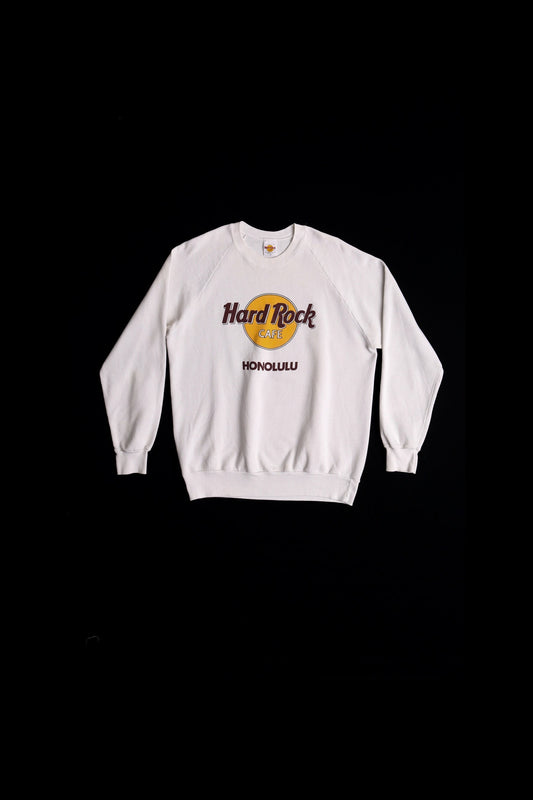Vintage hard rock cafe honolulu hawaiian graphic sweatshirt white crew neck pull over