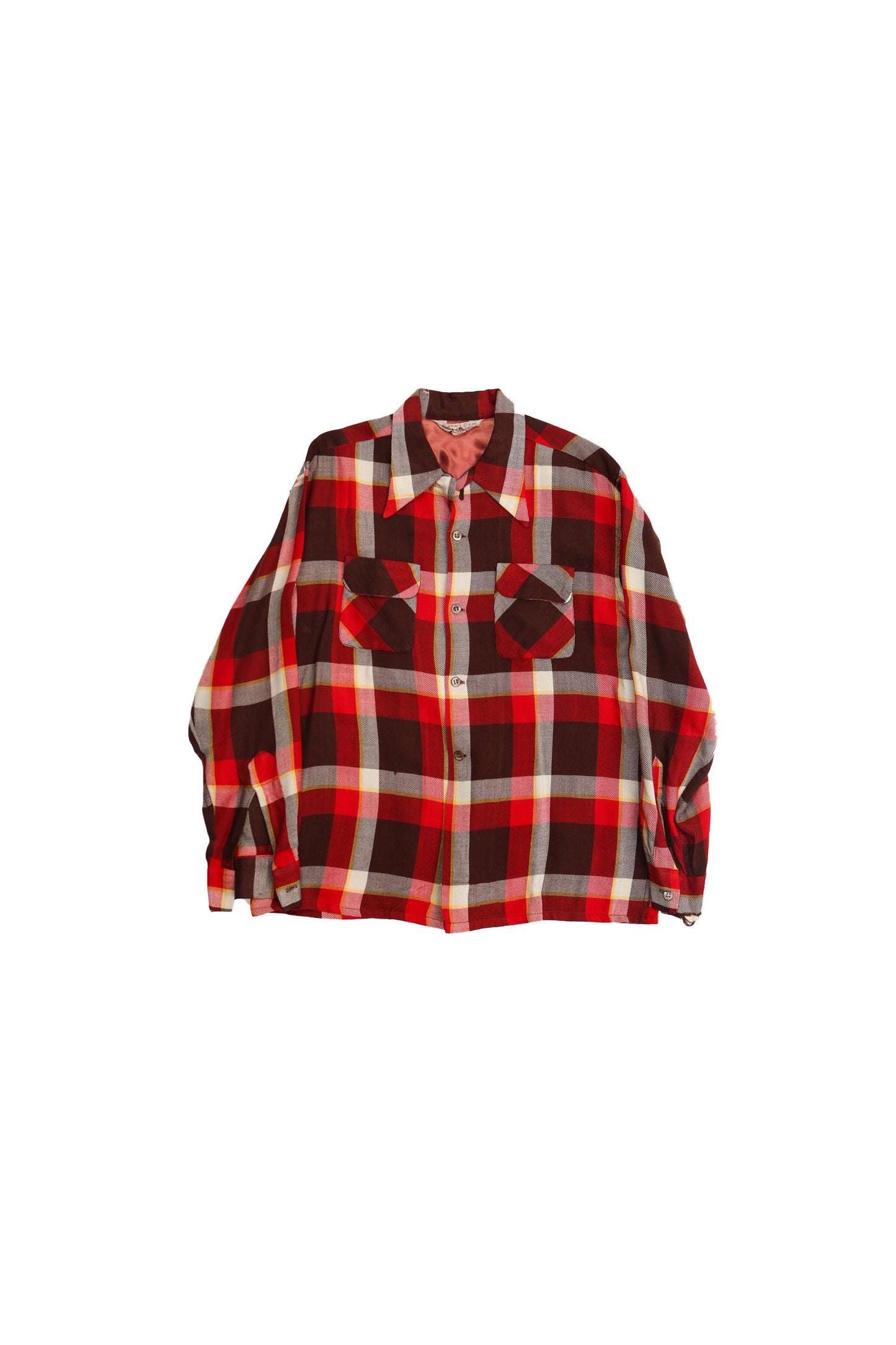 Men vintage plaid red shirt 40's 50's flannel tailored