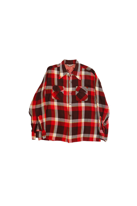 Men vintage plaid red shirt 40's 50's flannel tailored
