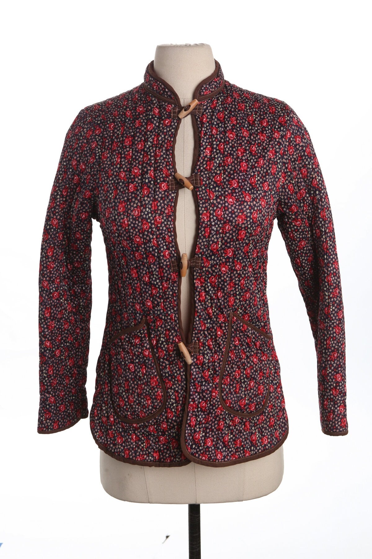 Vintage Floral Print Women Jacket - Era 60's - 70's - Blanket Fabric - Cheongsam Style