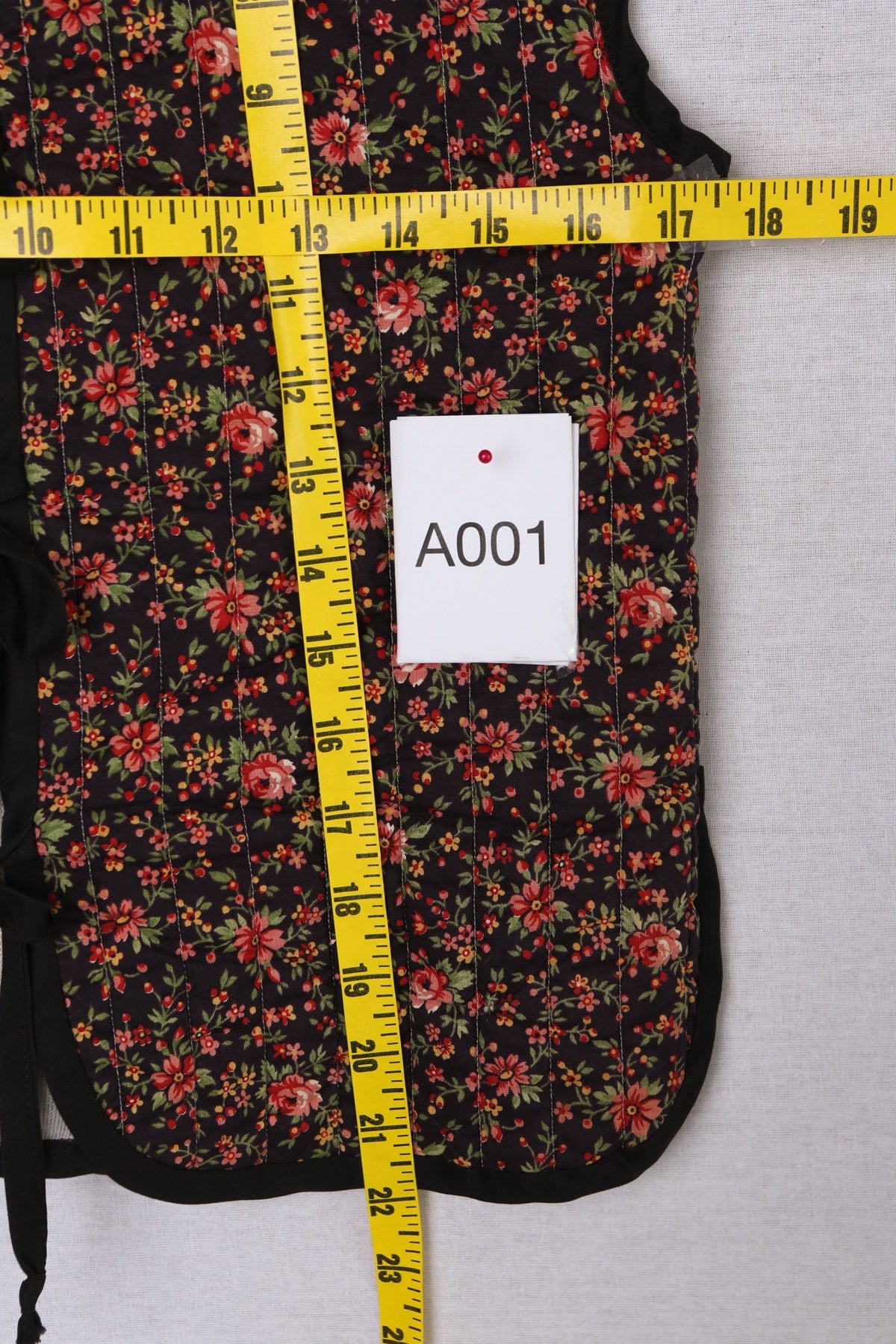 Vintage Floral Print Black Women Vest - Hippie - 70's - Tie Closure