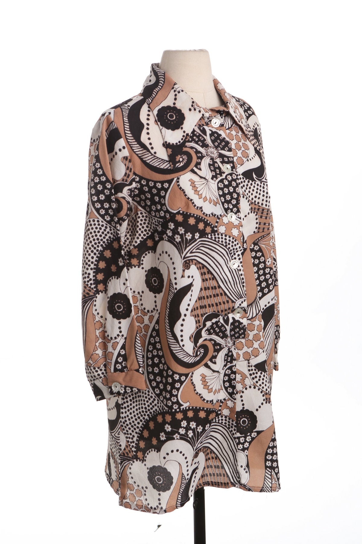 70's Women Floral Abstract Print Mod Dress
