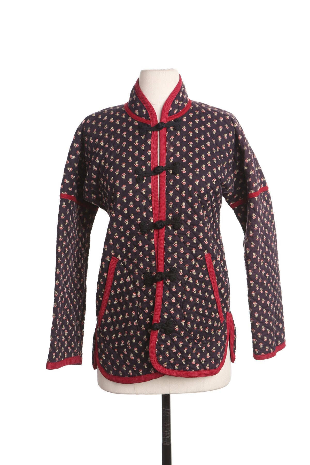 Vintage Women Flower Print Blanket Fabric Cheongsam Jacket - Era 60's - 70's