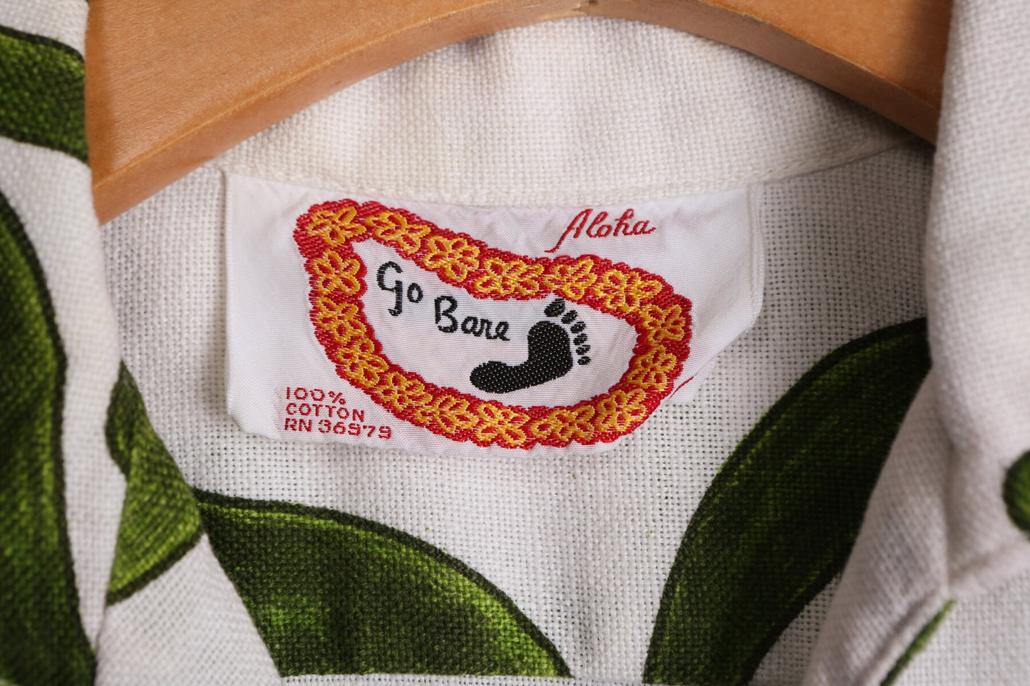 Vintage Men's White Hawaiian Shirt with Green Leaves Print