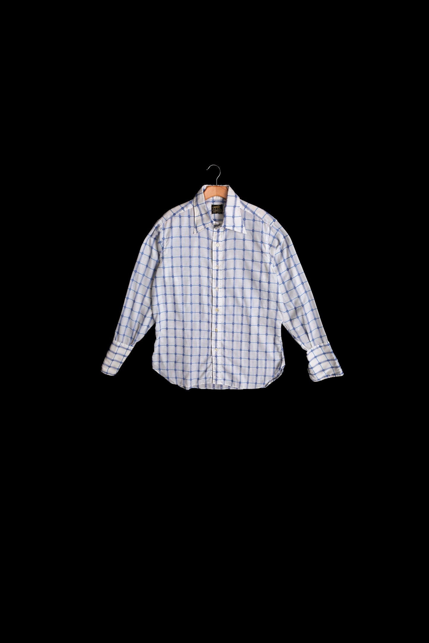 Vintage Men Oxford Button Up Shirt with Blue Plaid Details - Era 70's - 80's