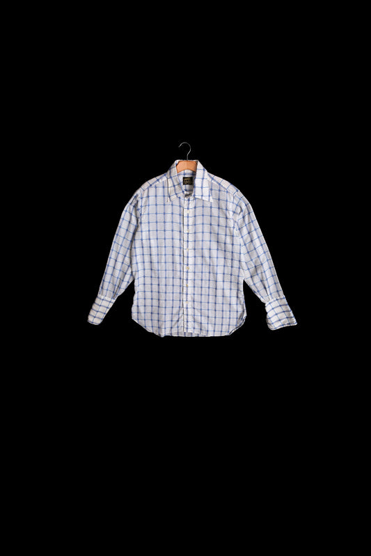 Vintage Men Oxford Button Up Shirt with Blue Plaid Details - Era 70's - 80's