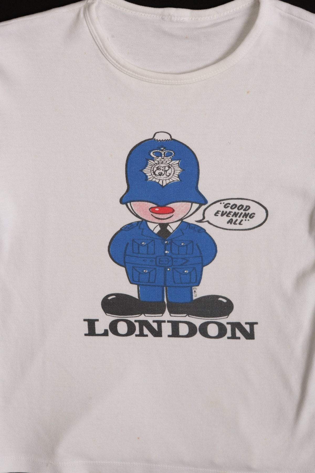 Vintage White 70's Top with London Police Print