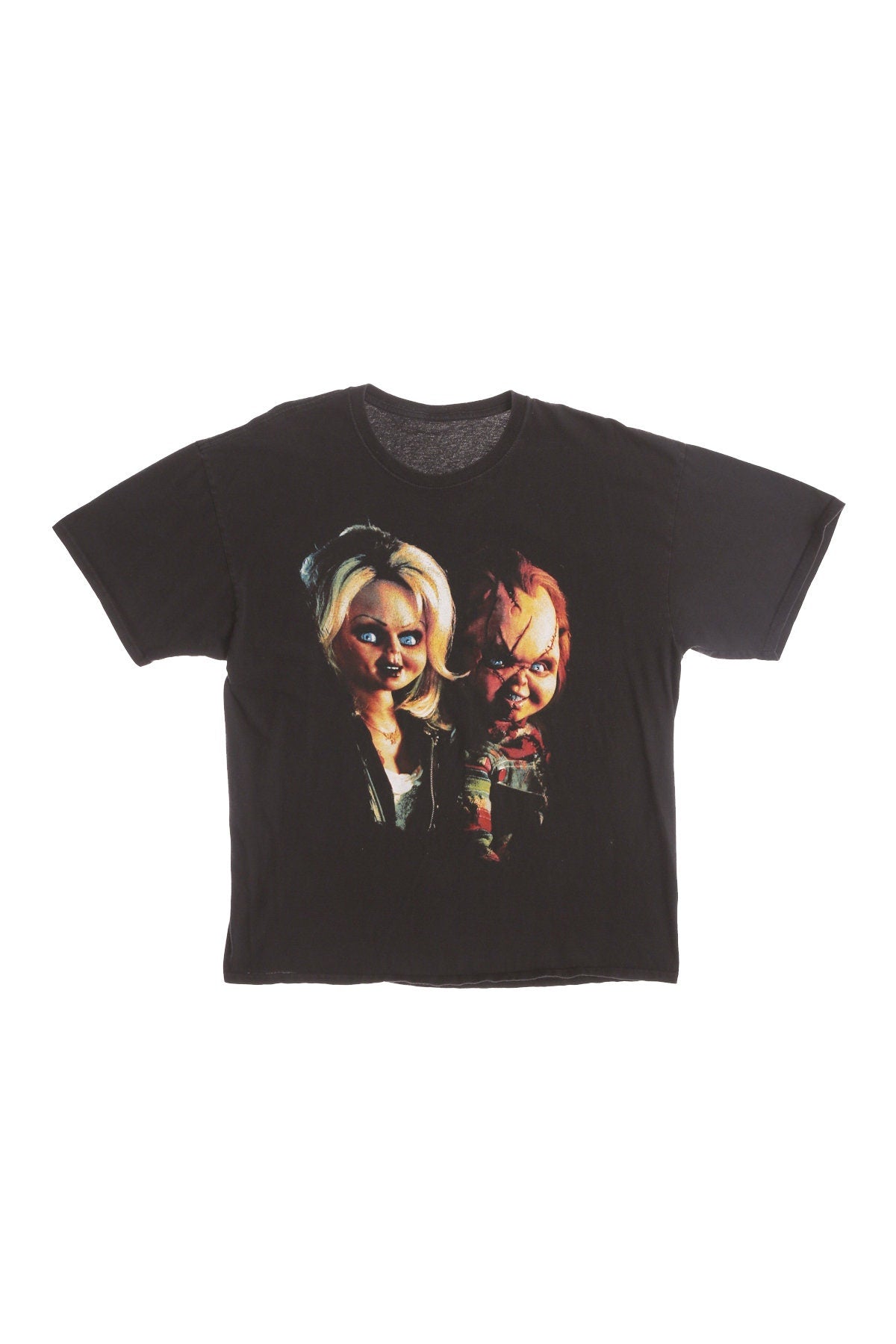Horror Movie Black Graphic T-shirt - Chucky and Girlfriend Print