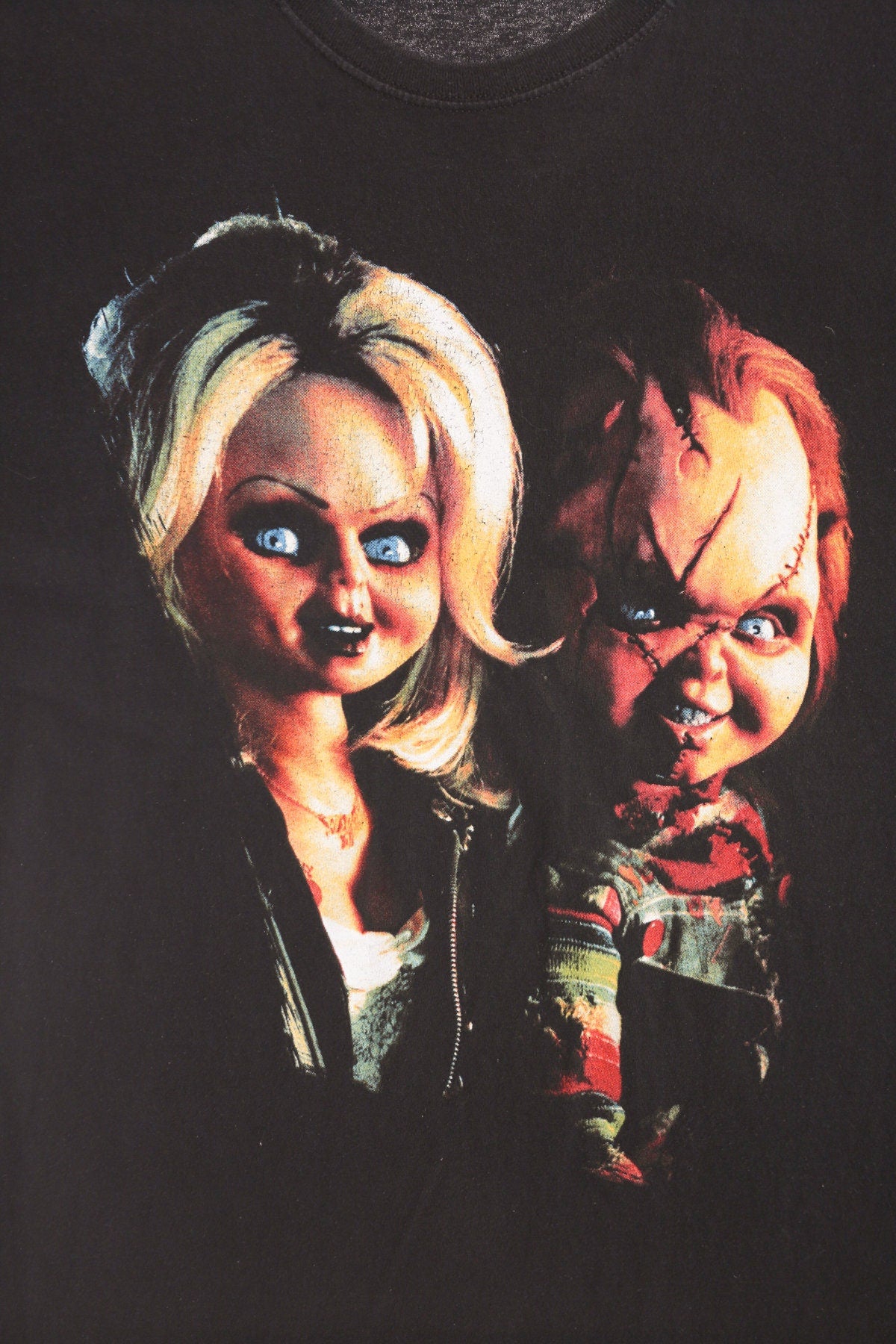 Horror Movie Black Graphic T-shirt - Chucky and Girlfriend Print