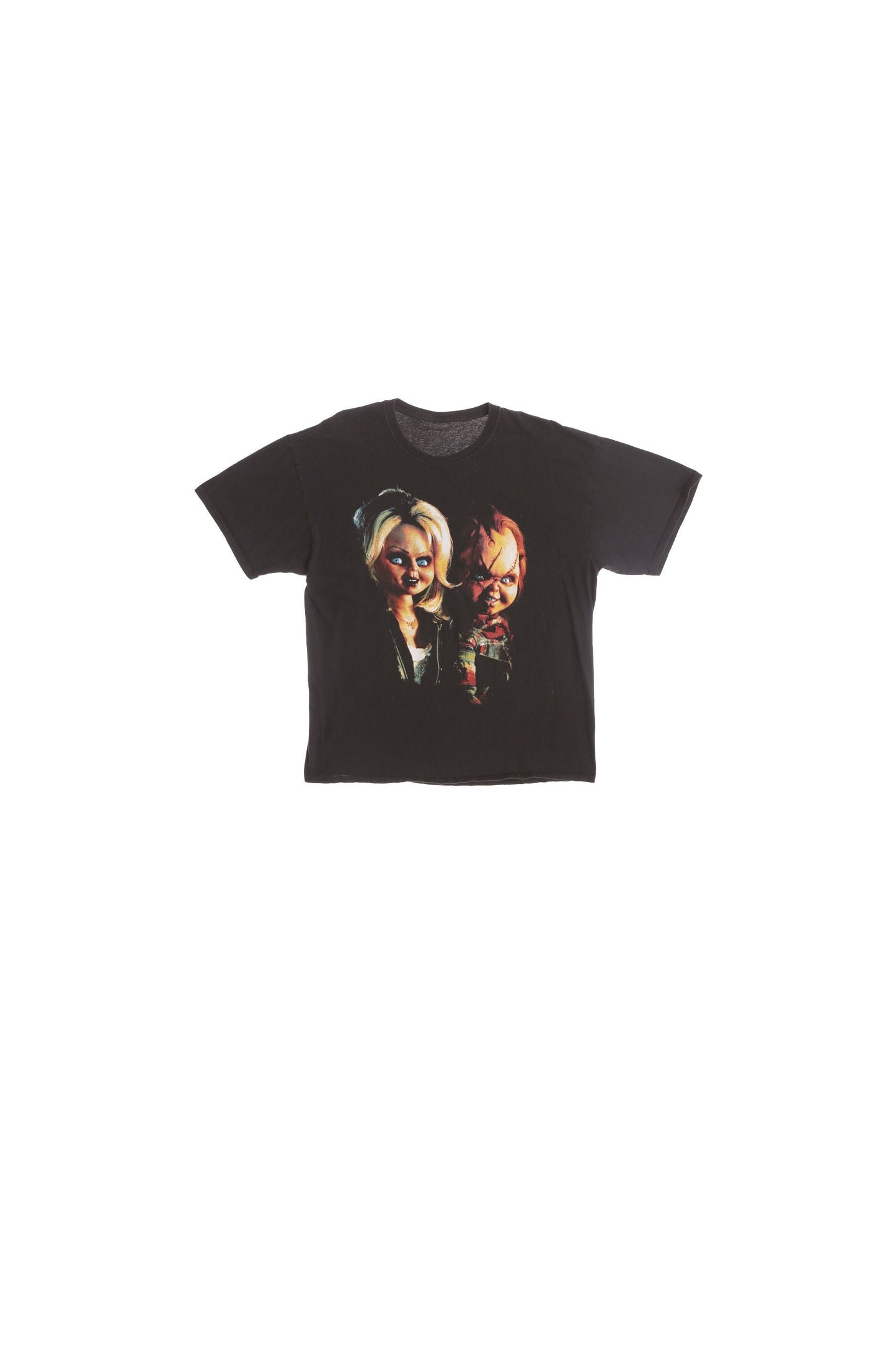 Horror Movie Black Graphic T-shirt - Chucky and Girlfriend Print