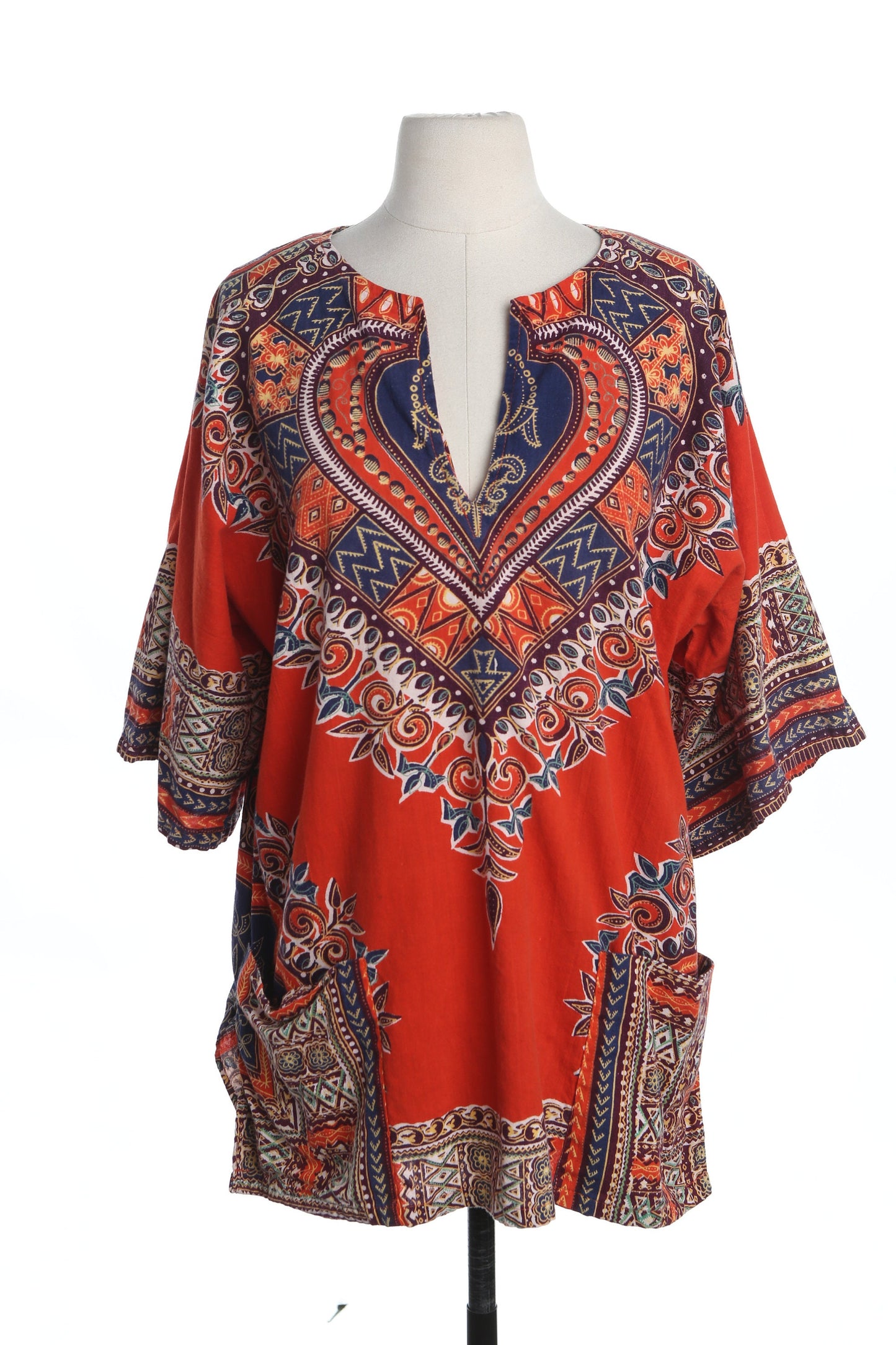 Vintage Red Dashiki Top - V Neck
