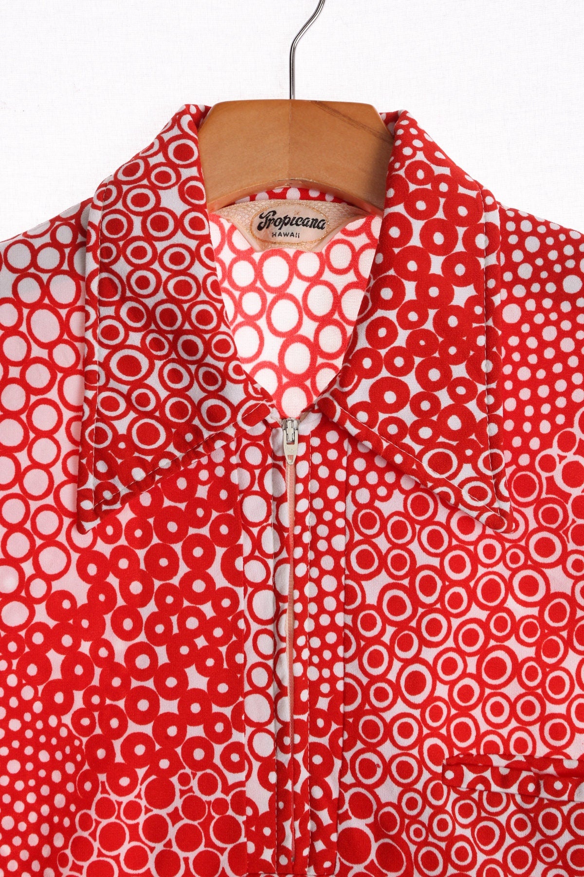 Vintage Men Short Sleeve Poly Hawaiian Shirt - Red Bubble Print