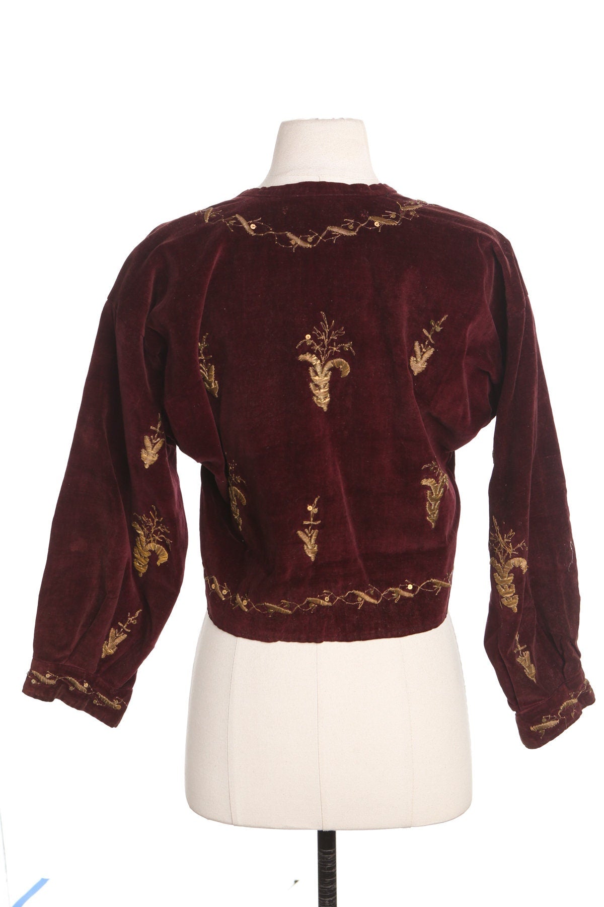 Vintage Red Velvet Jacket with Golden Embroidered Details