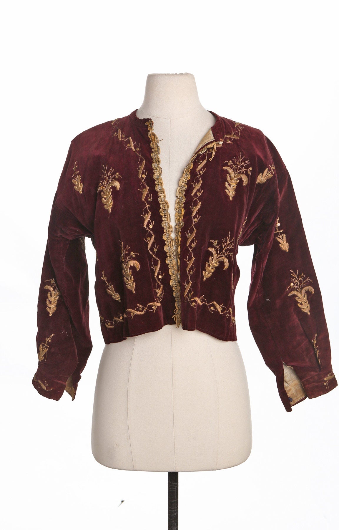 Vintage Red Velvet Jacket with Golden Embroidered Details