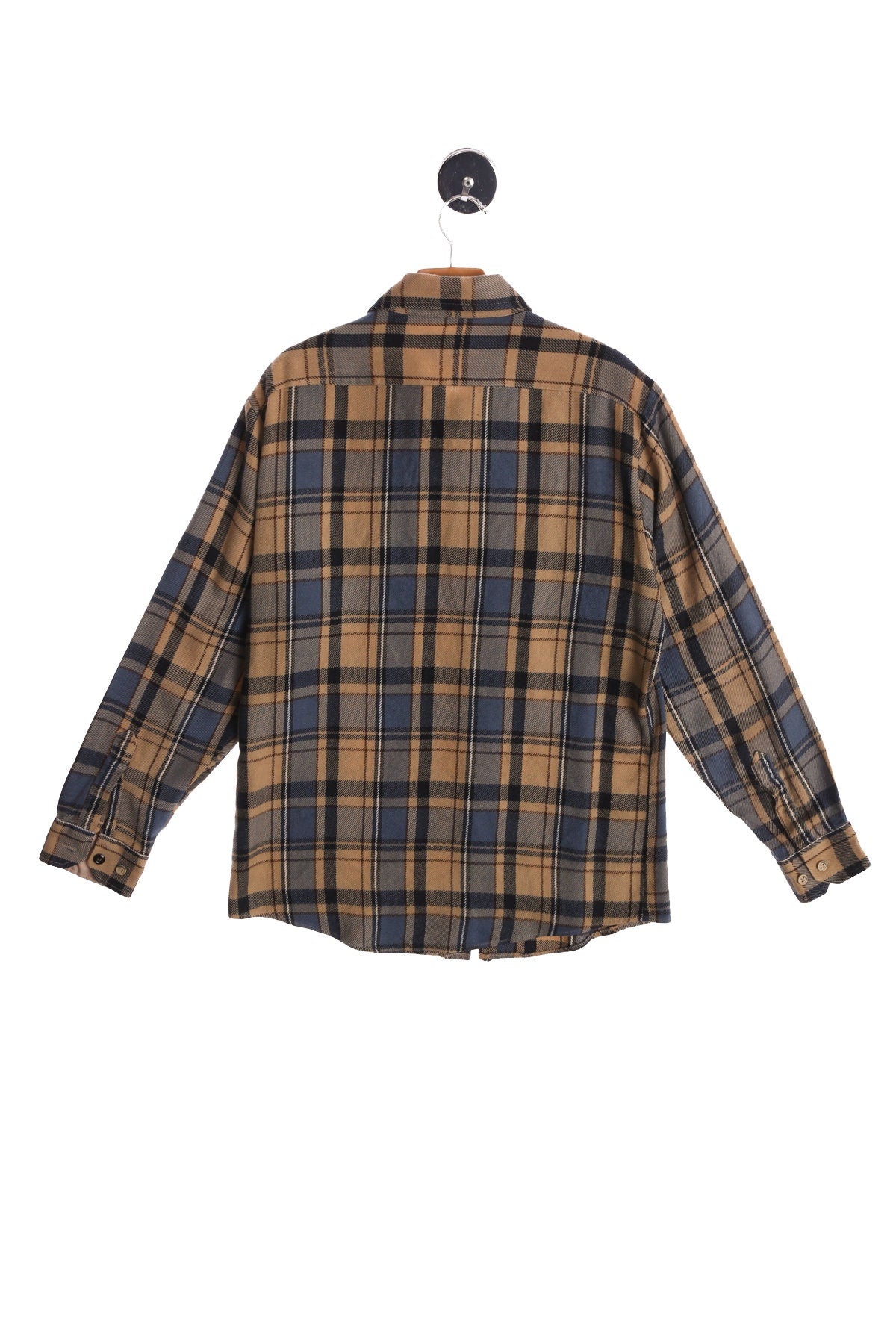 Vintage Flannel Shirt - Brown and Blue Plaid Print - Era 70's - 80's