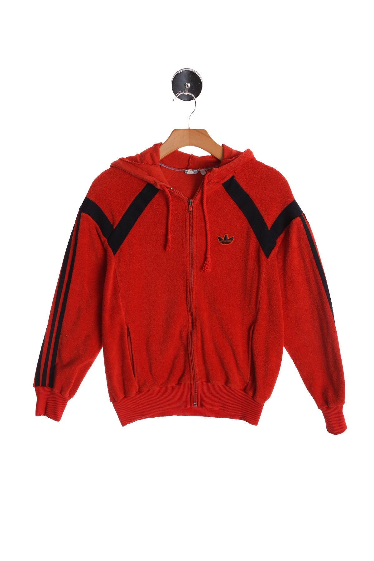 Vintage Adidas Hoodie - Red Terrycloth and Blue Detail Hoodie - Era 70's - 80's