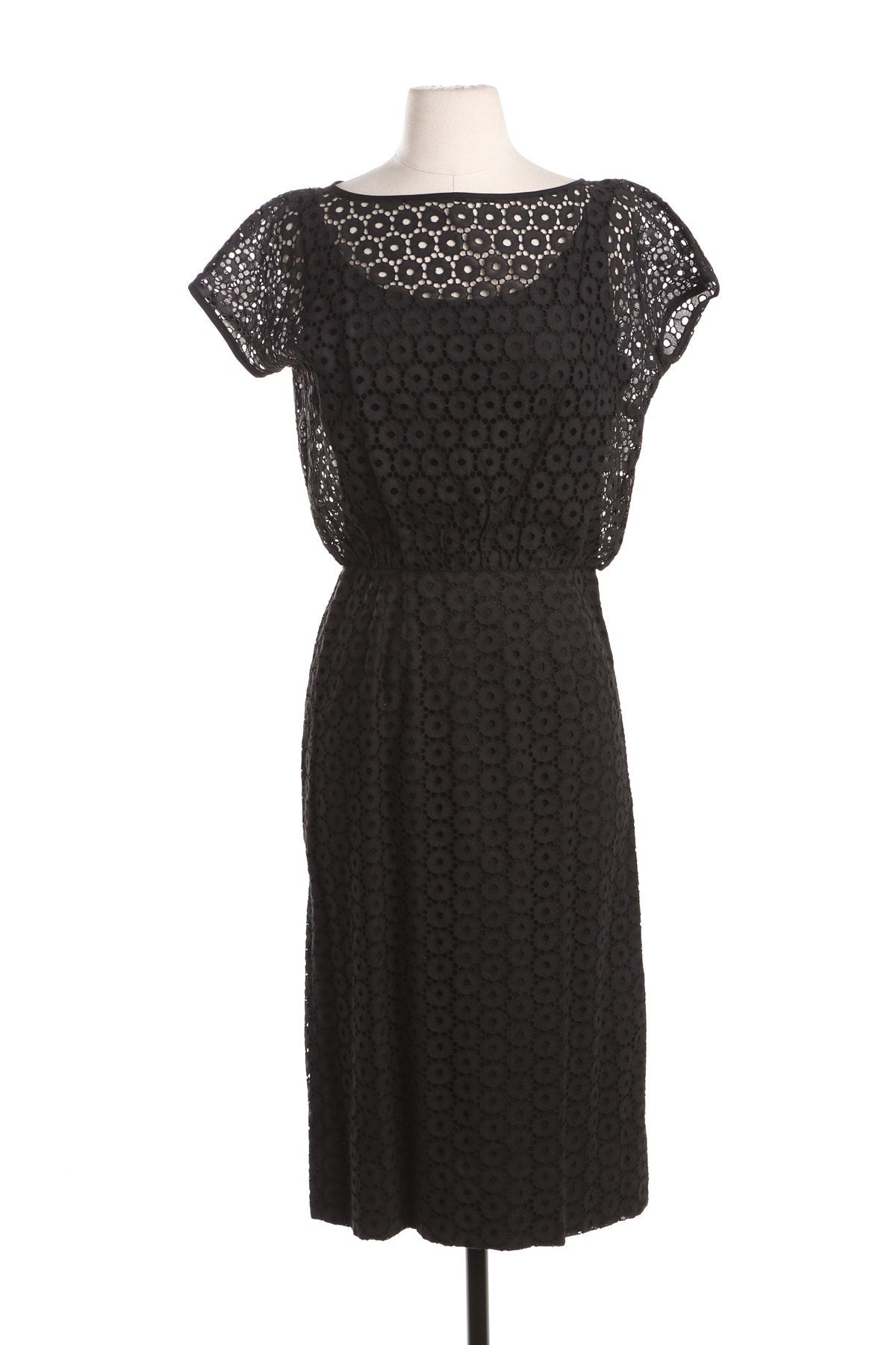 Pat Hartly Black Casual Dress - Circle Mesh Fabric Pattern - Era 50's - 60's