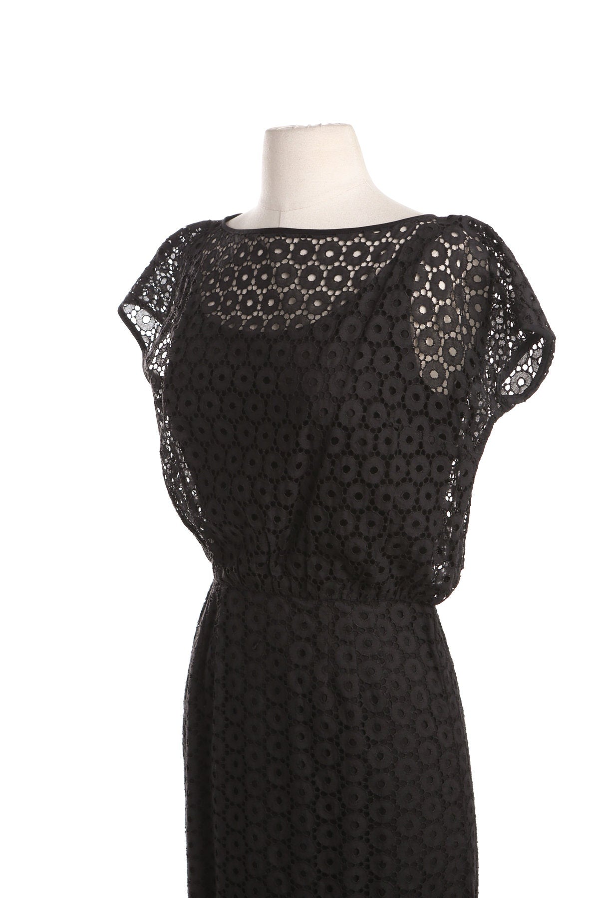 Pat Hartly Black Casual Dress - Circle Mesh Fabric Pattern - Era 50's - 60's
