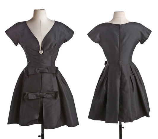 Women Evening Black Dress with Front Bow Details