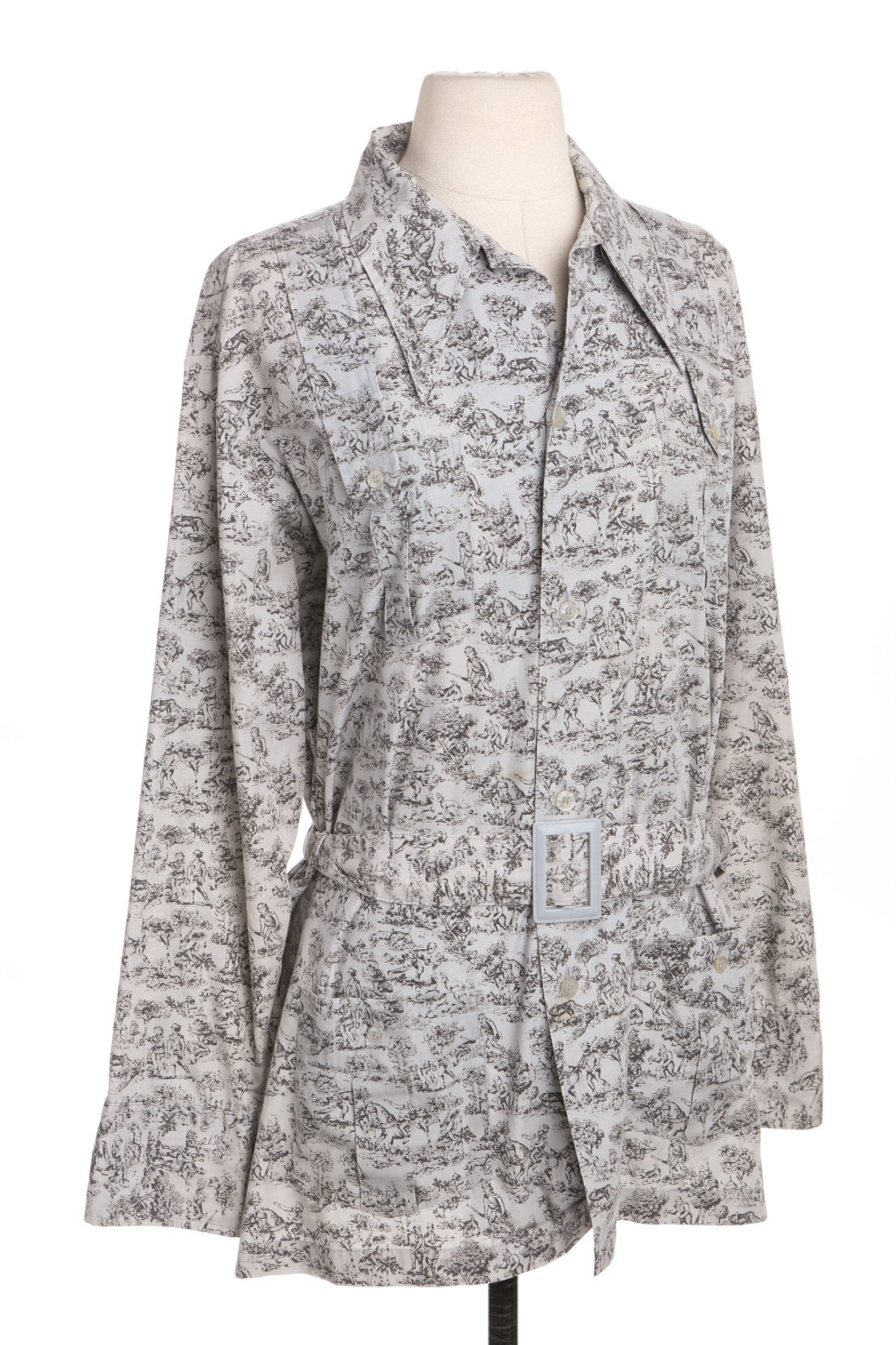 70's Women Gray Casual Dress - Hunters Print