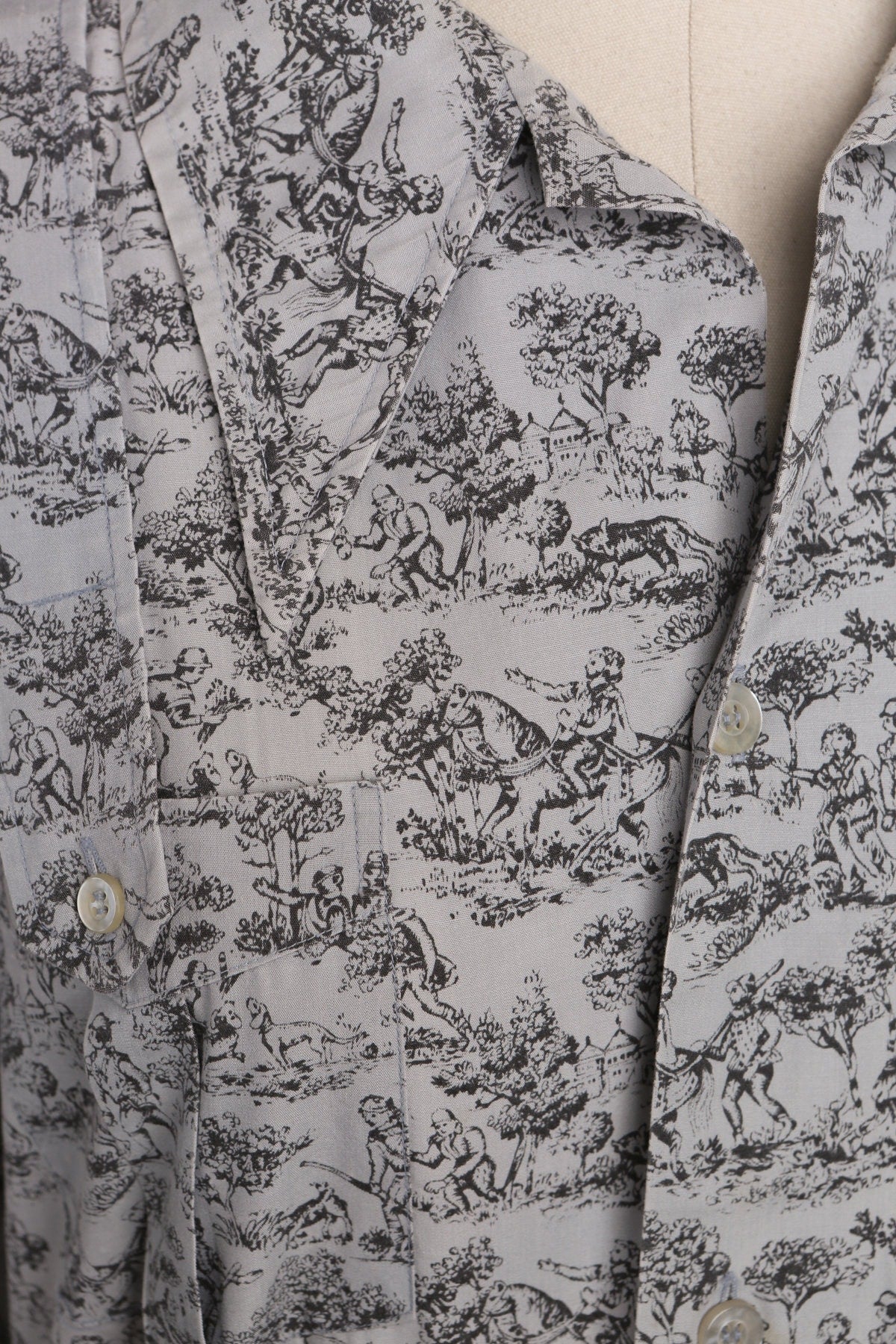 70's Women Gray Casual Dress - Hunters Print