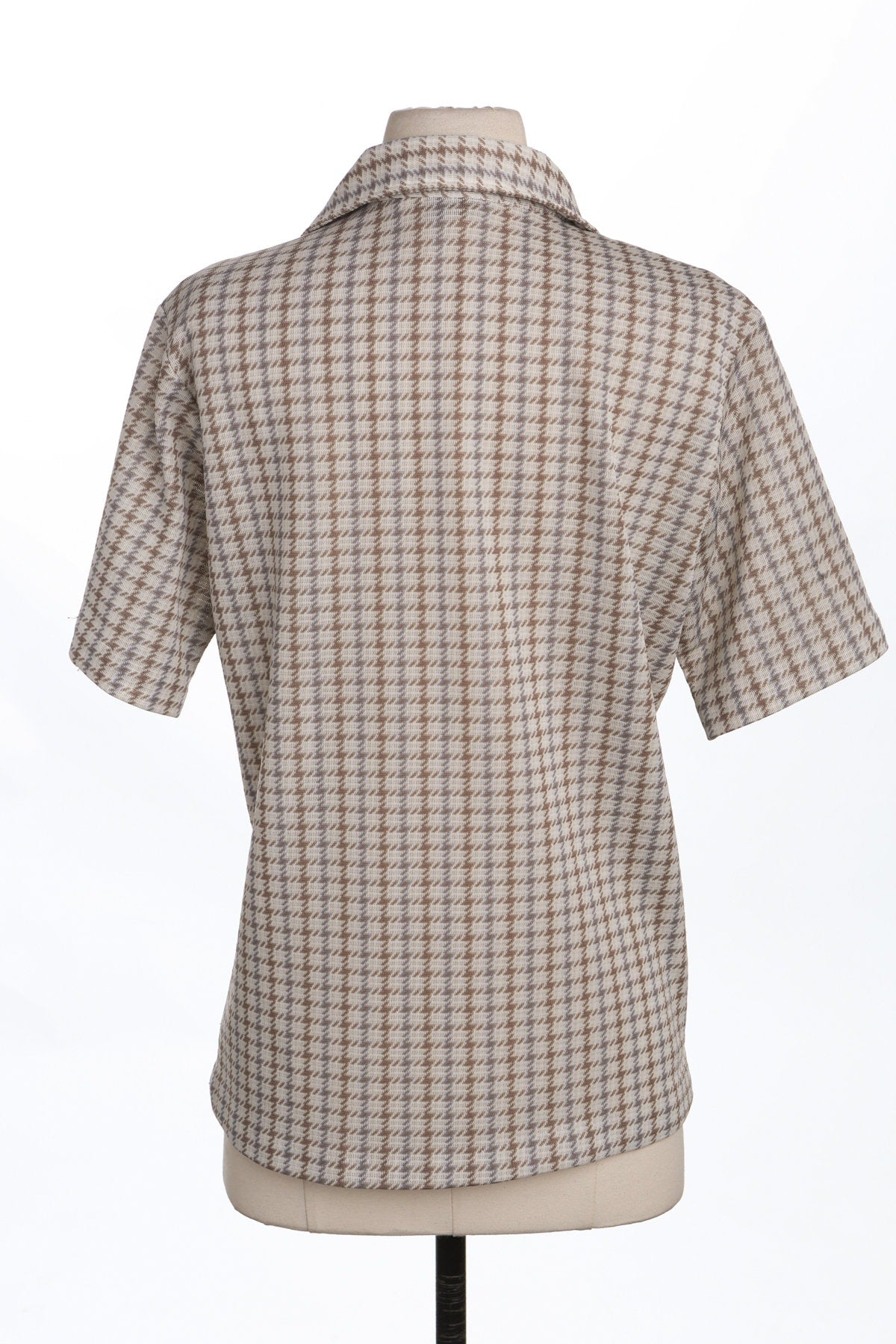 70's Men Plaid Brown Poly Shirt