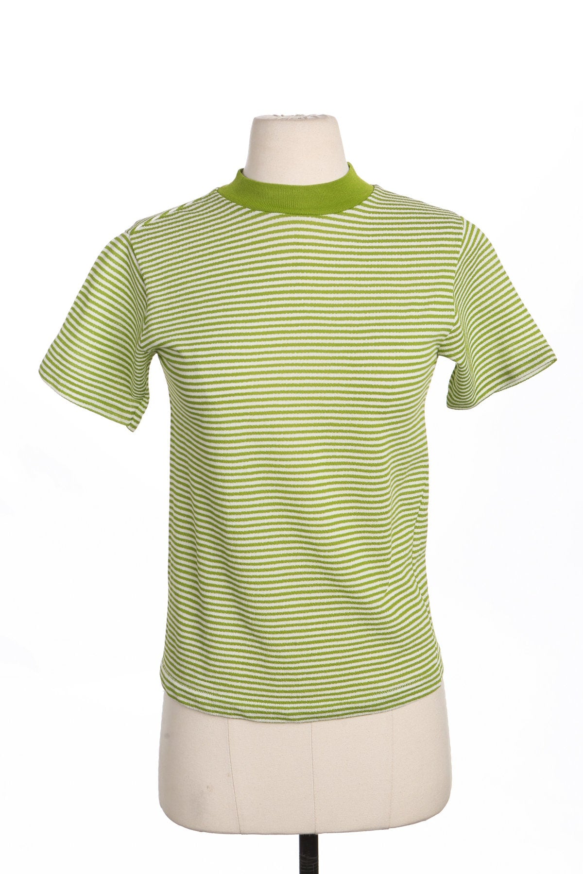 Men 60's Green Striped Polyester Short Sleeve Shirt by Towncraft