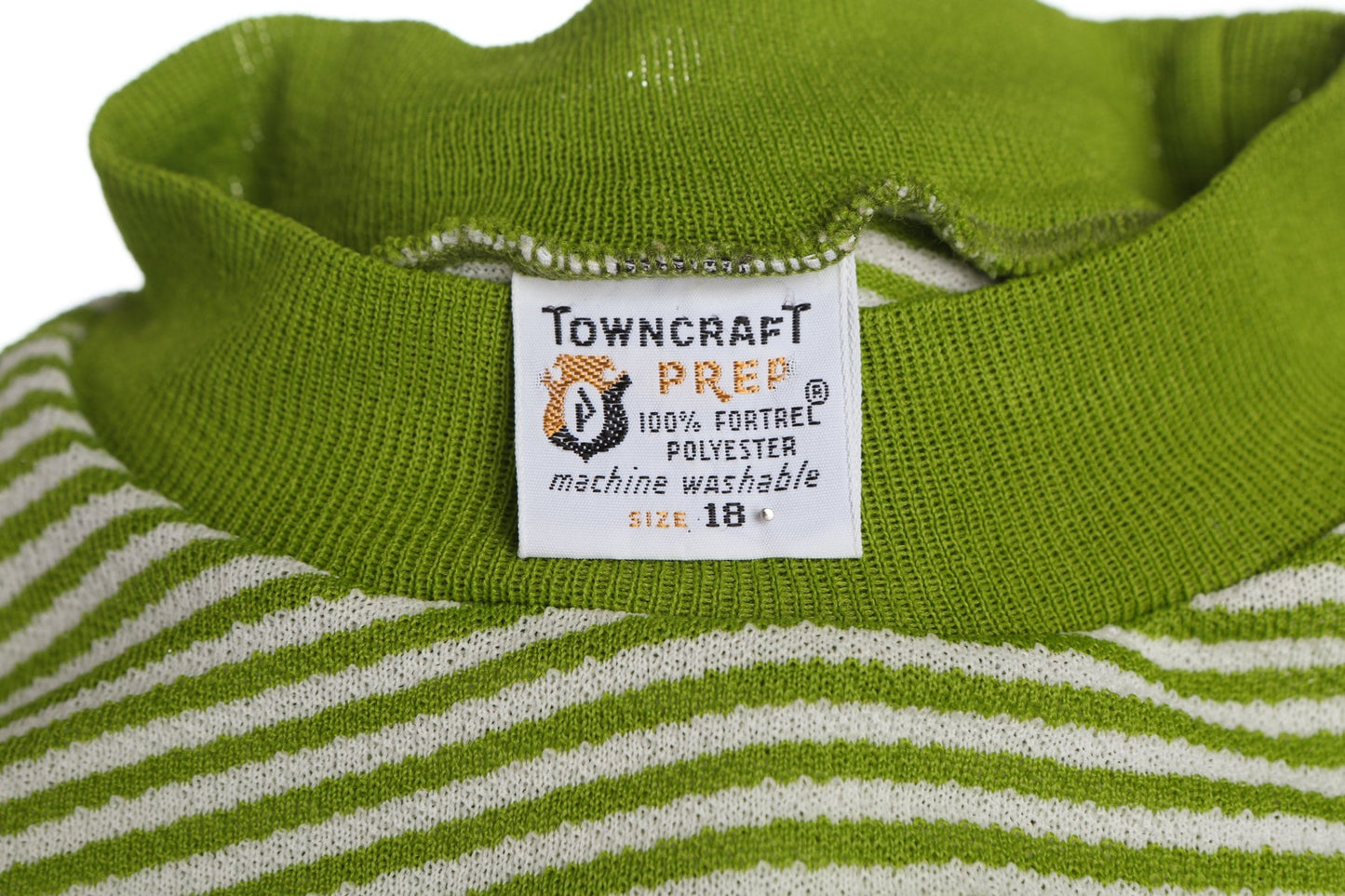 Men 60's Green Striped Polyester Short Sleeve Shirt by Towncraft