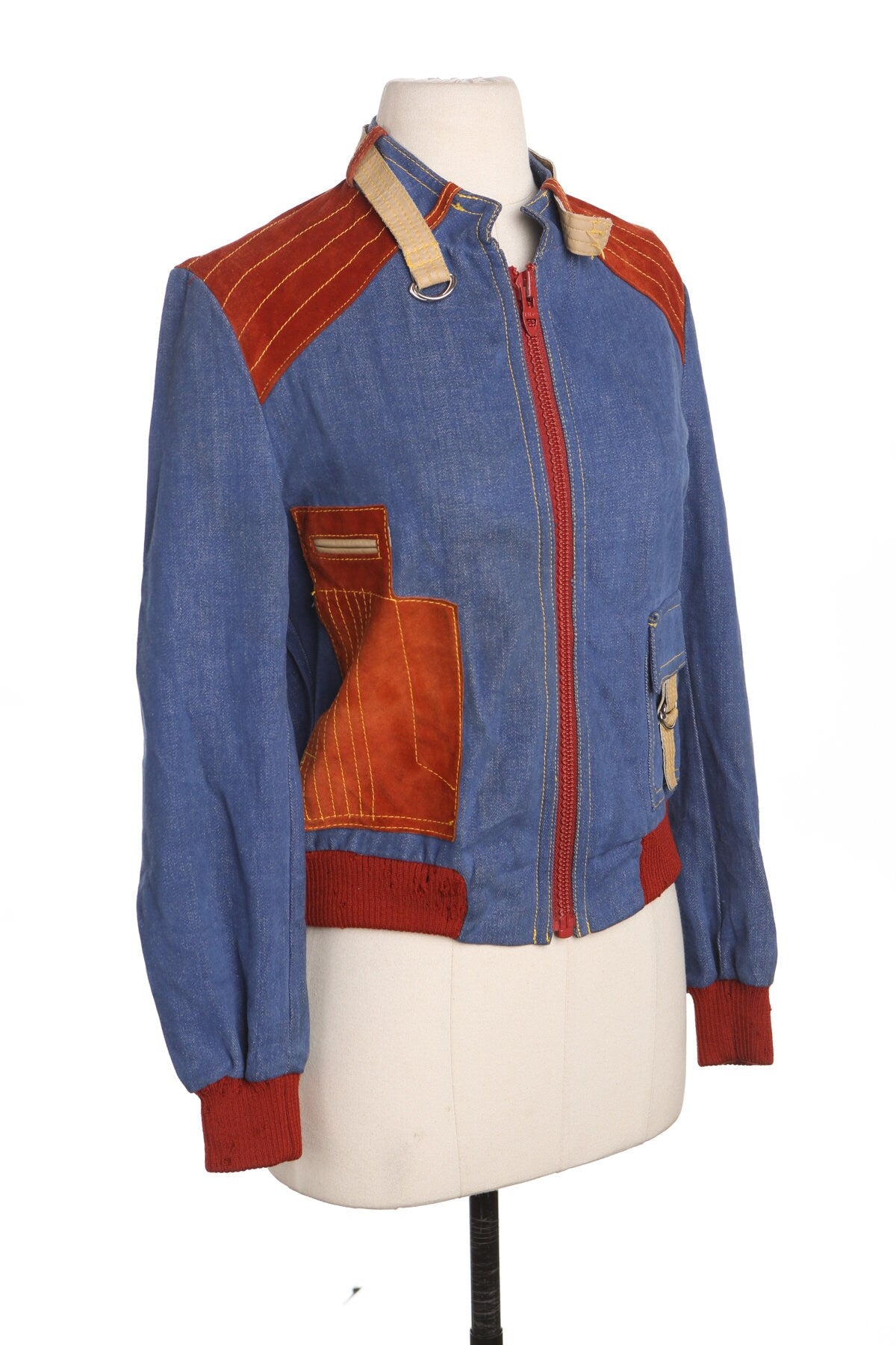 70's Men Blue Denim Bomber Jacket by Dr. Denim and Mr. Hide - Made in Uruguay