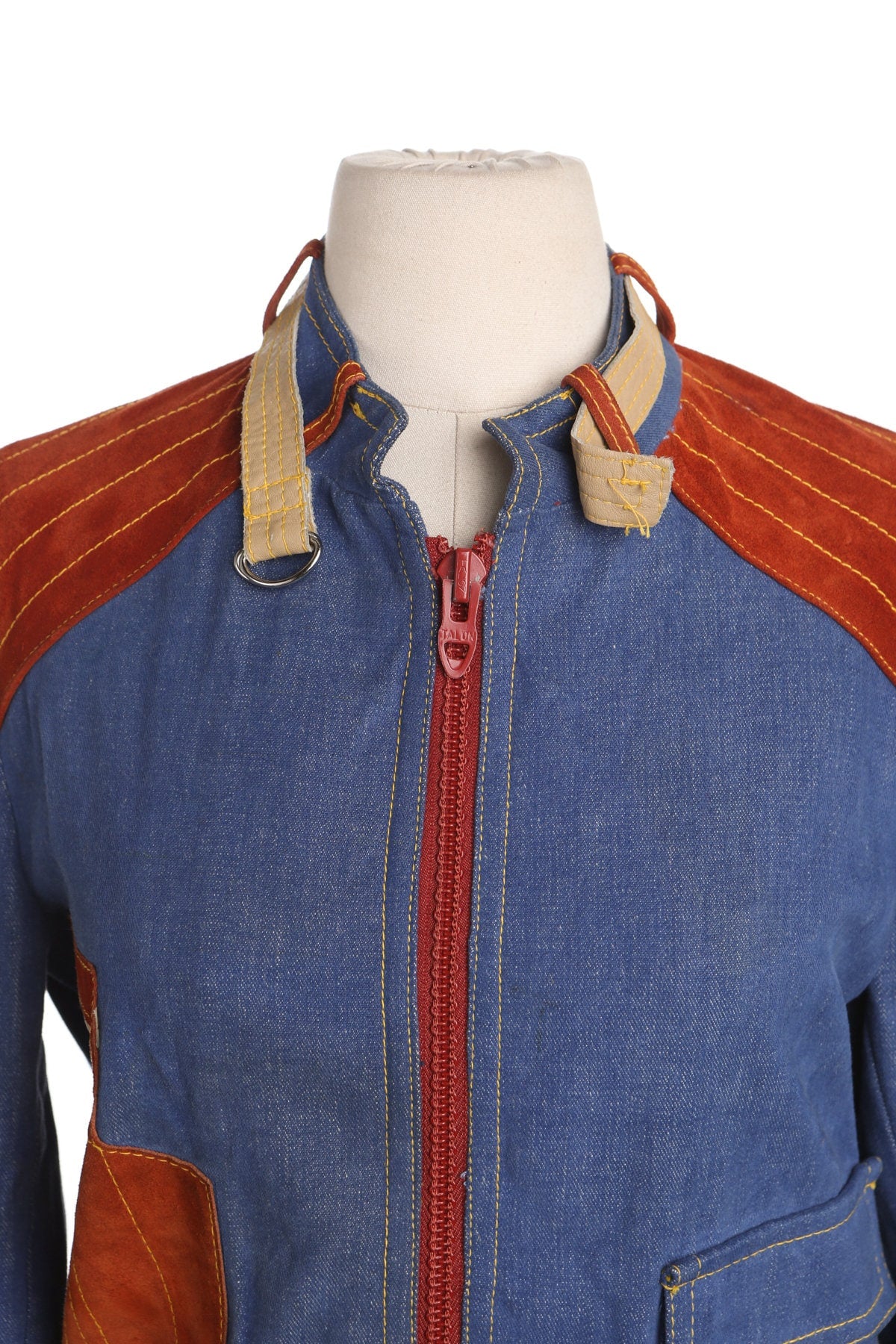 70's Men Blue Denim Bomber Jacket by Dr. Denim and Mr. Hide - Made in Uruguay