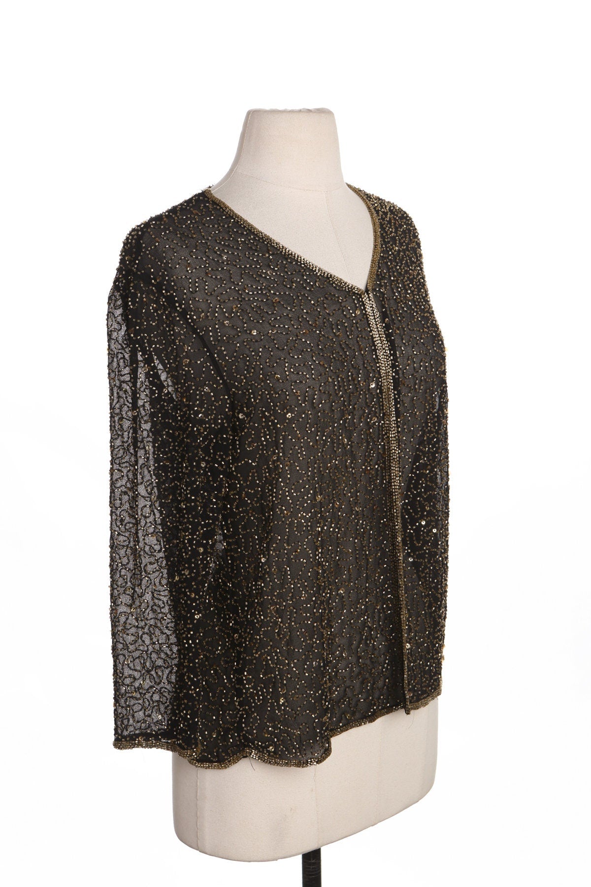 Vintage Women Black Top with Golden Beaded