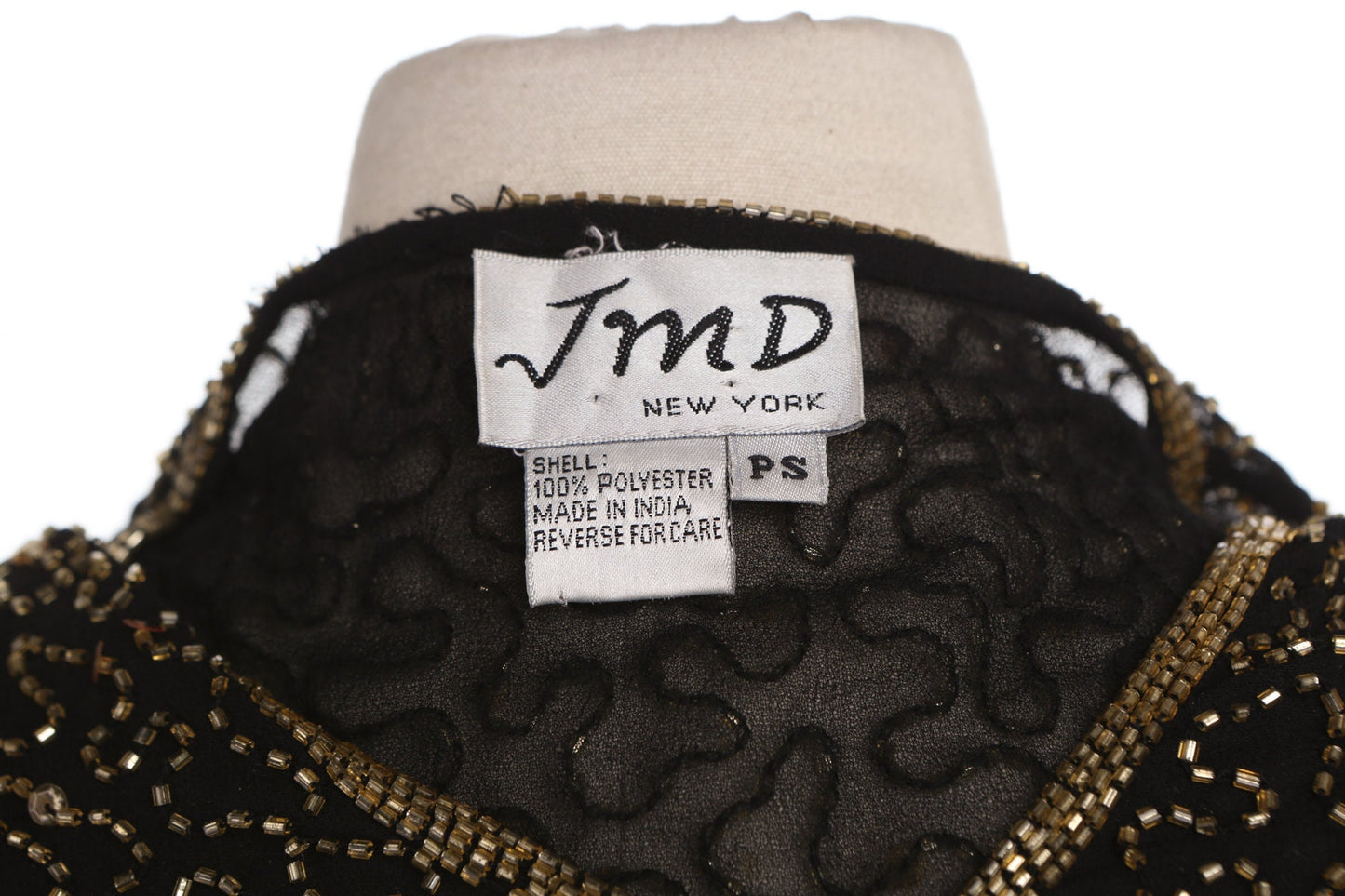 Vintage Women Black Top with Golden Beaded