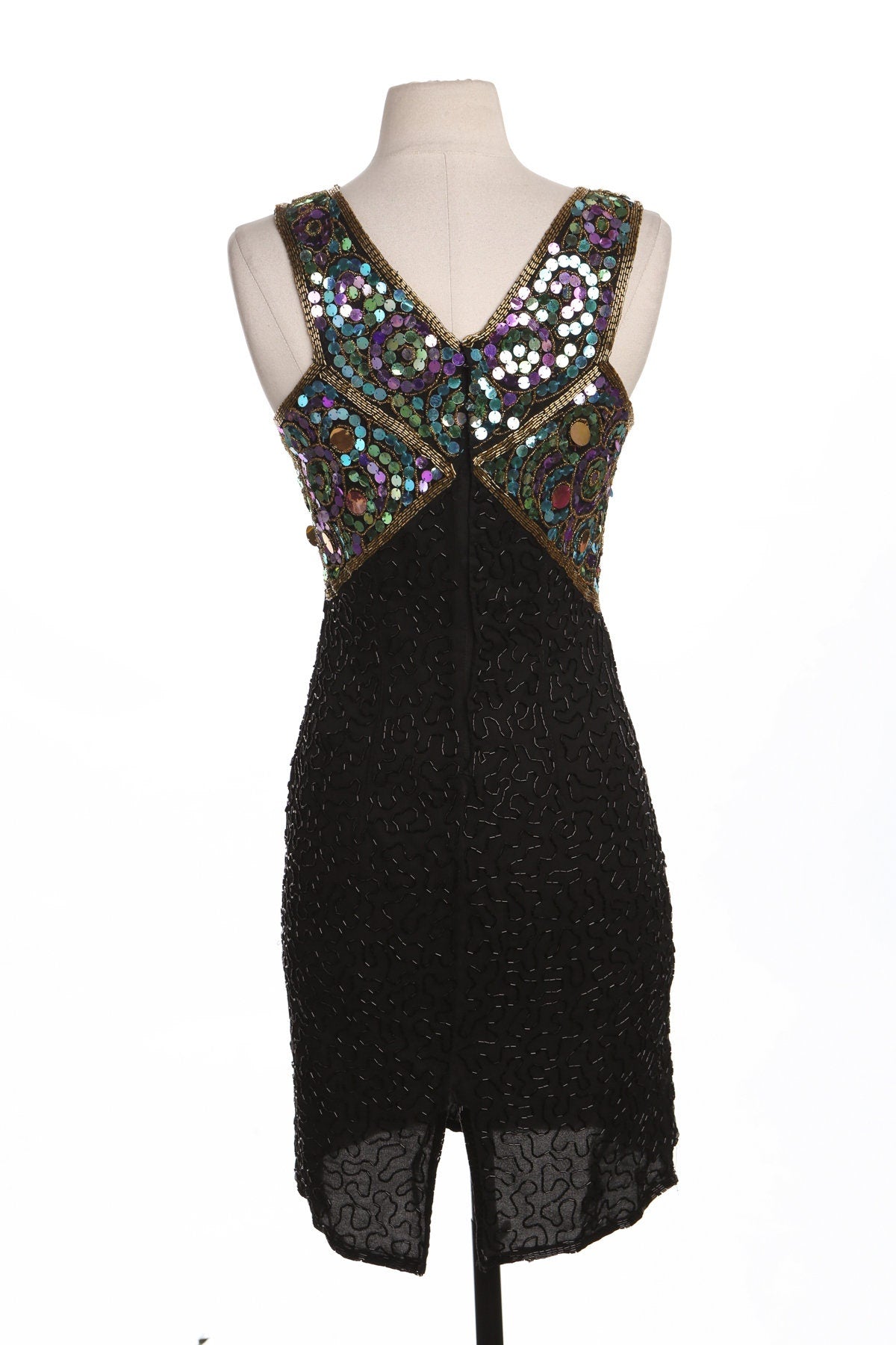 Women Black Sequin Dress - Sleeveless - Era 80's - 90's by Laurence Kazar