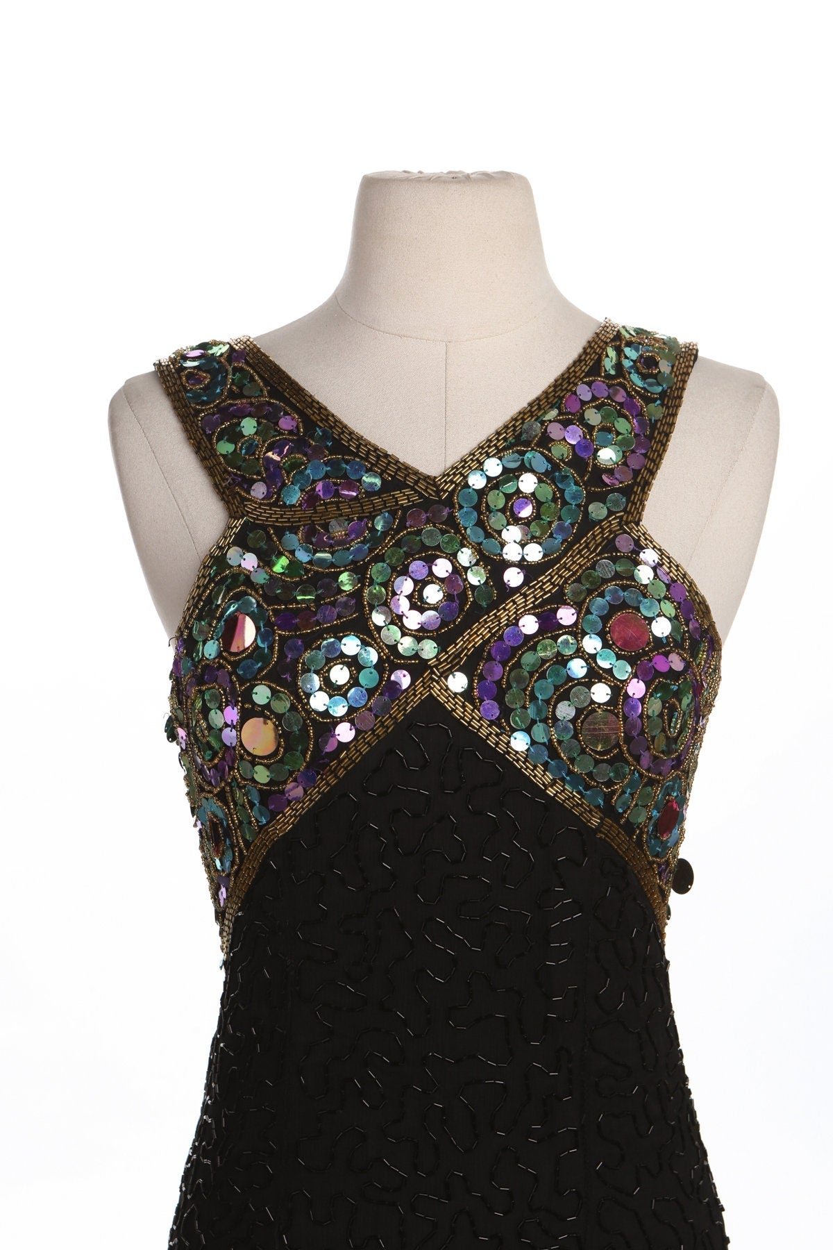 Women Black Sequin Dress - Sleeveless - Era 80's - 90's by Laurence Kazar