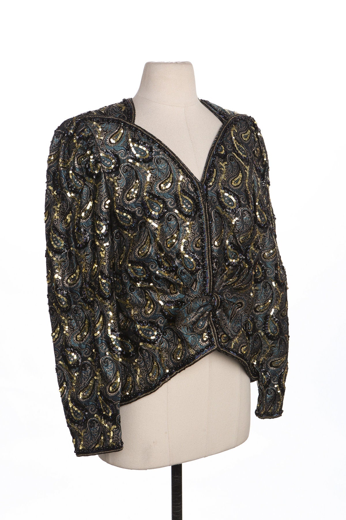 80's Women Paisley Sequin Top