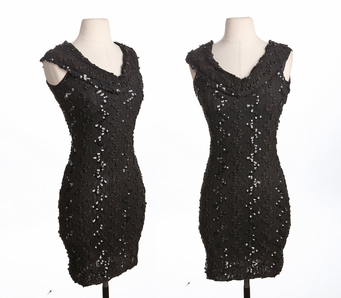 Women Black Sequin Evening Dress - Era 80's - 90's