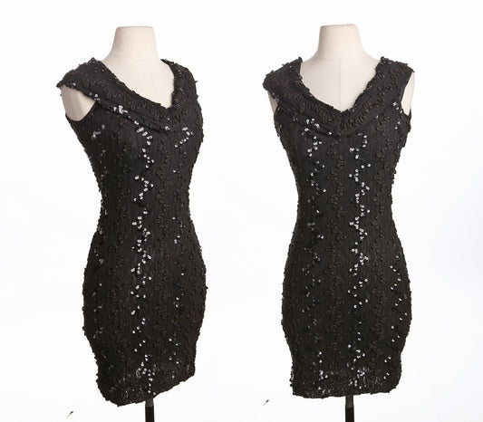 Women Black Sequin Evening Dress - Era 80's - 90's
