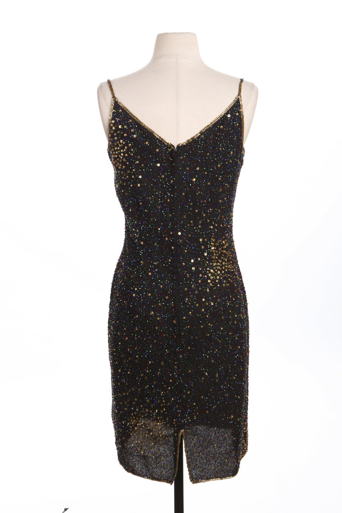 Women Black and Golden Sequin Evening Dress
