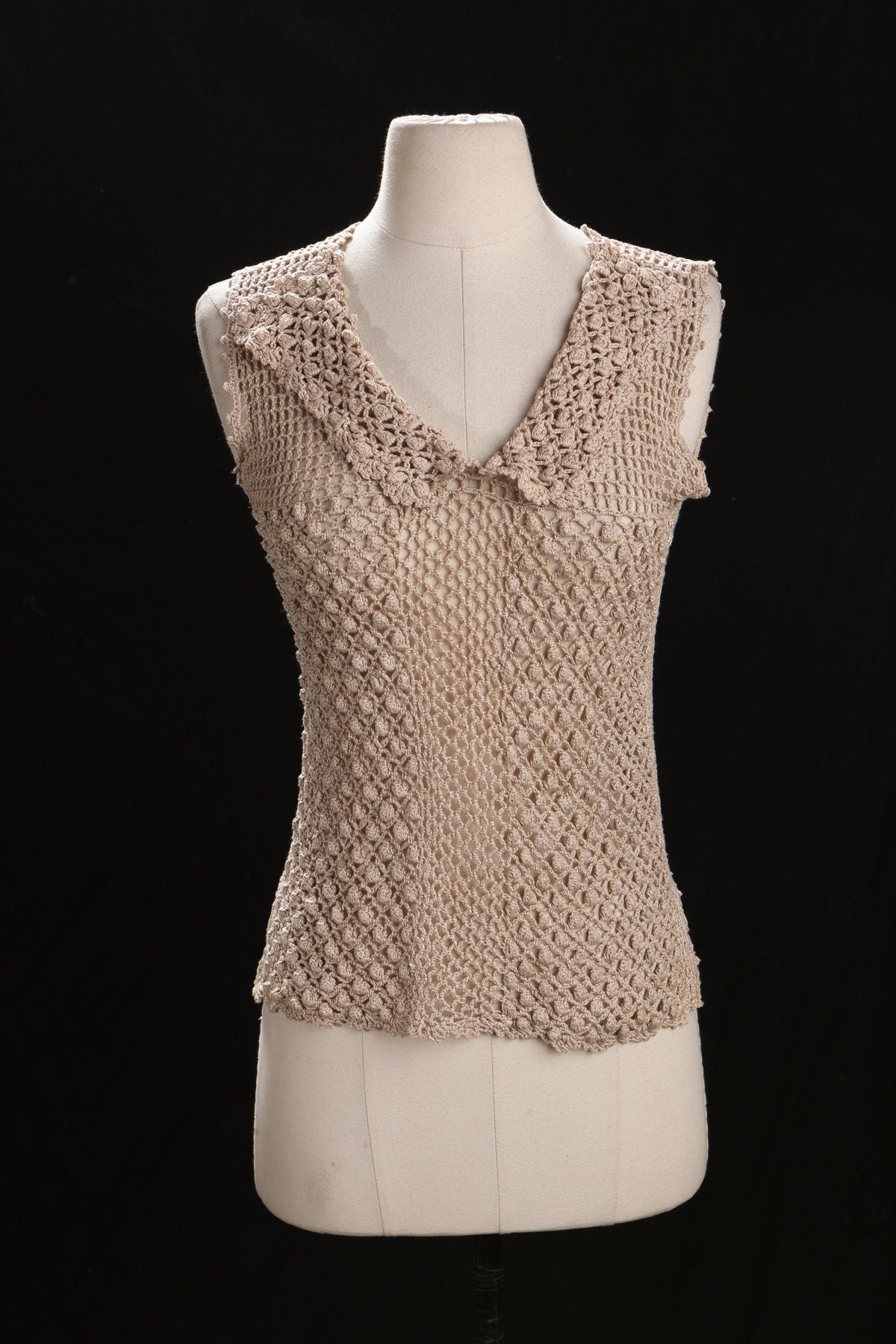 Vintage Crochet Top - Beige 80's Summer Blouse