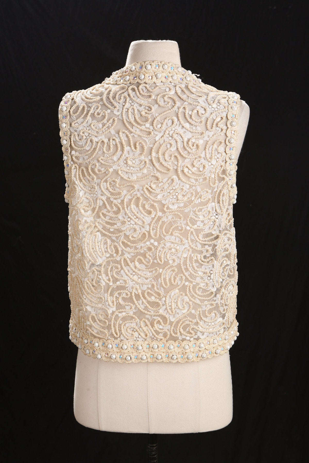 Vintage White Lace Vest with Embroidered Stones