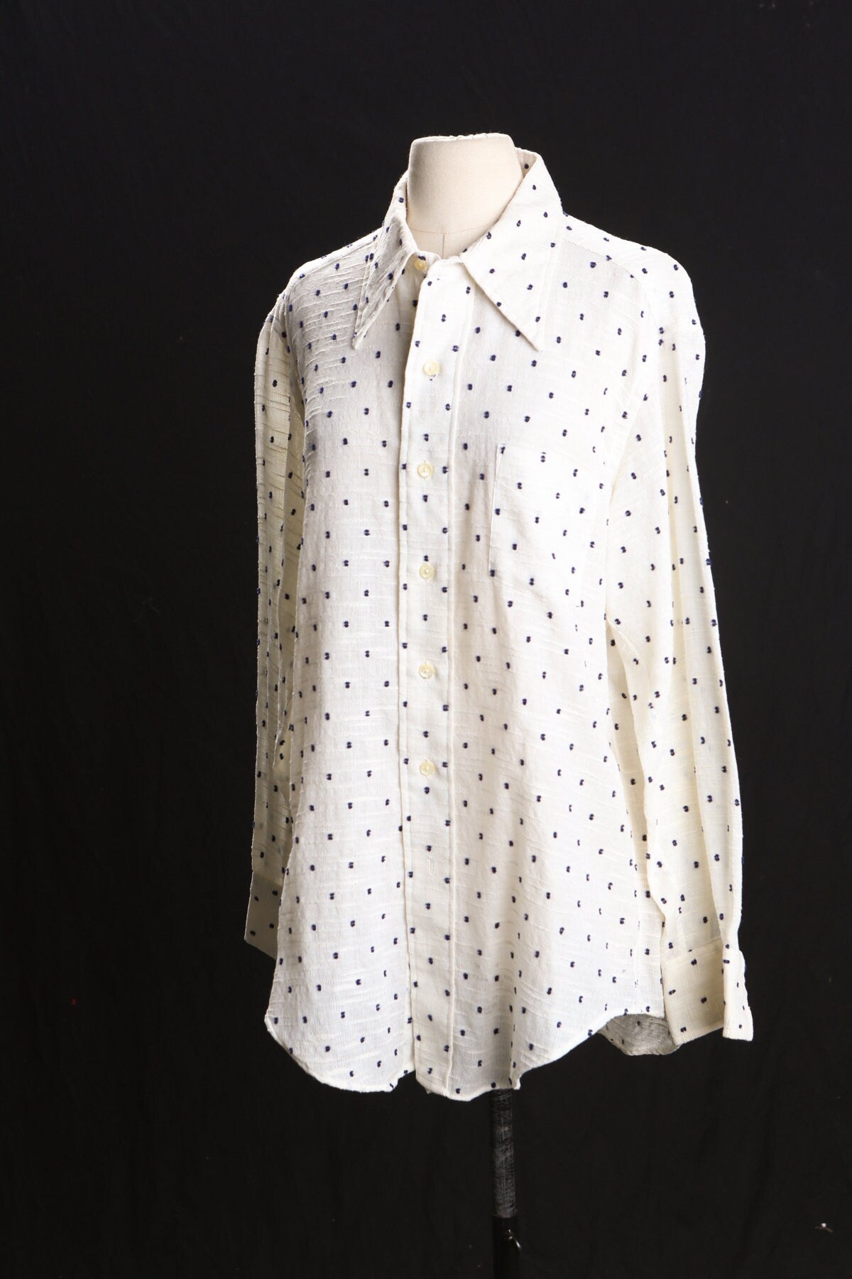 70's Men Blue Polka Dot White Shirt